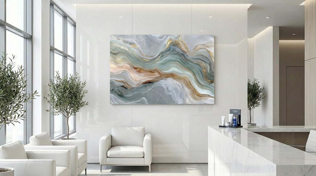 Sage Aqua Crystal AcrylGlass Wall Art, Dental Boutique and Wellness Clinic Decor