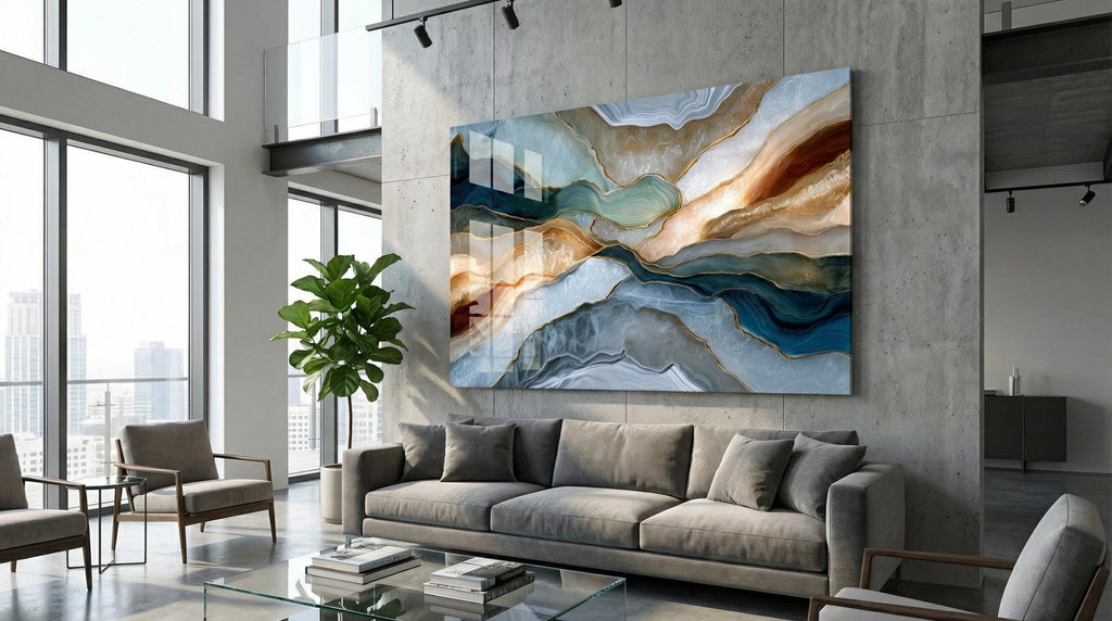Navy Gold Agate Crystal AcrylGlass Wall Art, Executive Office and Boardroom Decor