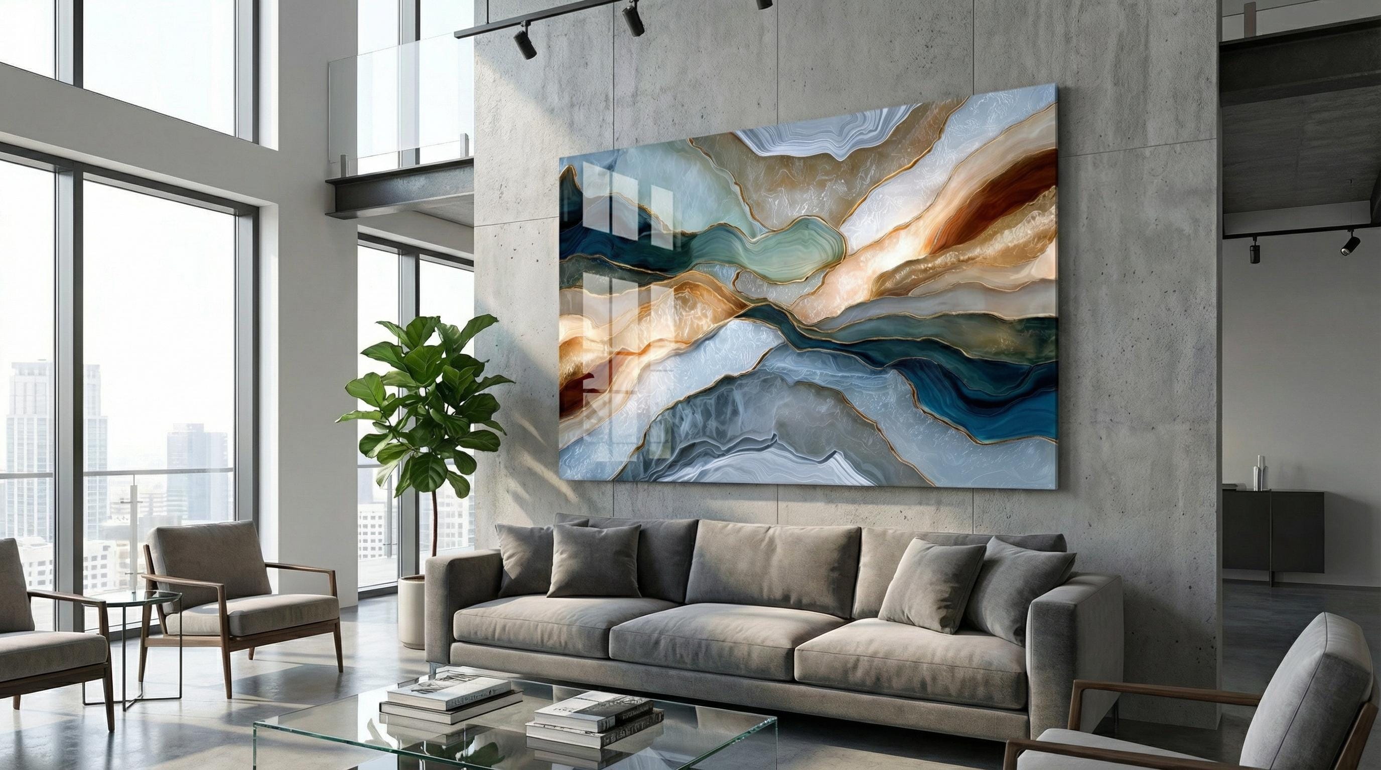 Navy Gold Agate Crystal AcrylGlass Wall Art, Executive Office and Boardroom Decor