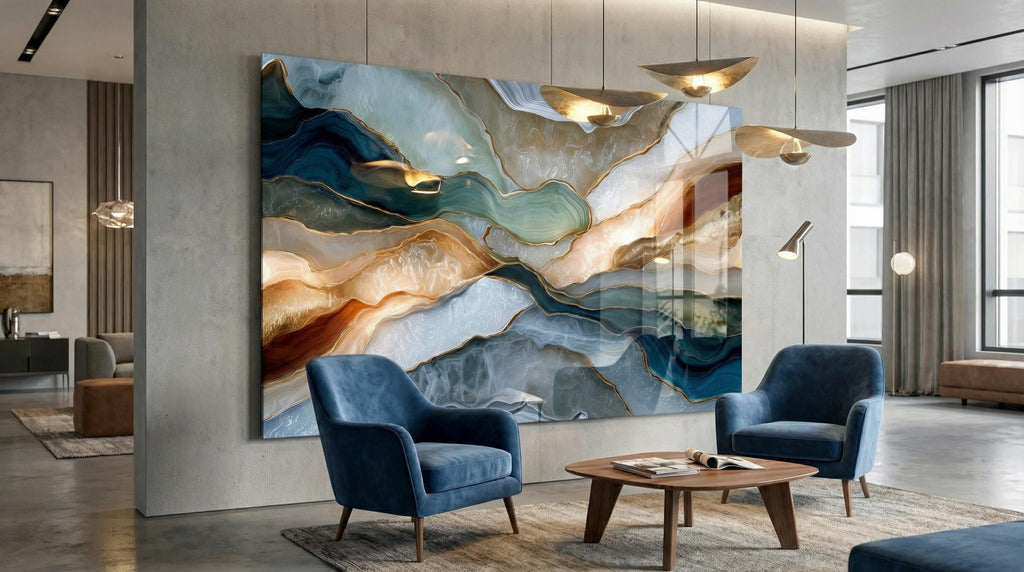 Navy Gold Agate Crystal AcrylGlass Wall Art, Executive Office and Boardroom Decor
