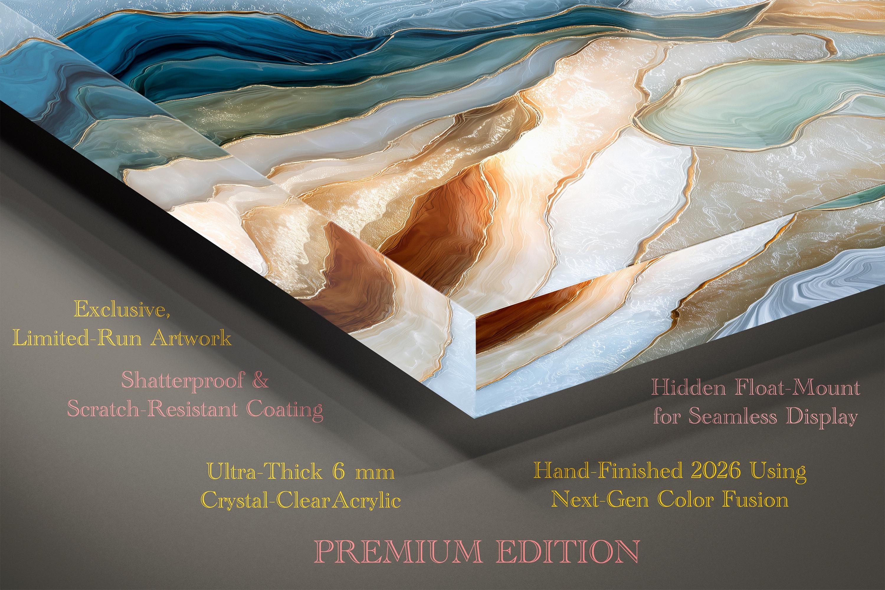 Navy Gold Agate Crystal AcrylGlass Wall Art, Executive Office and Boardroom Decor