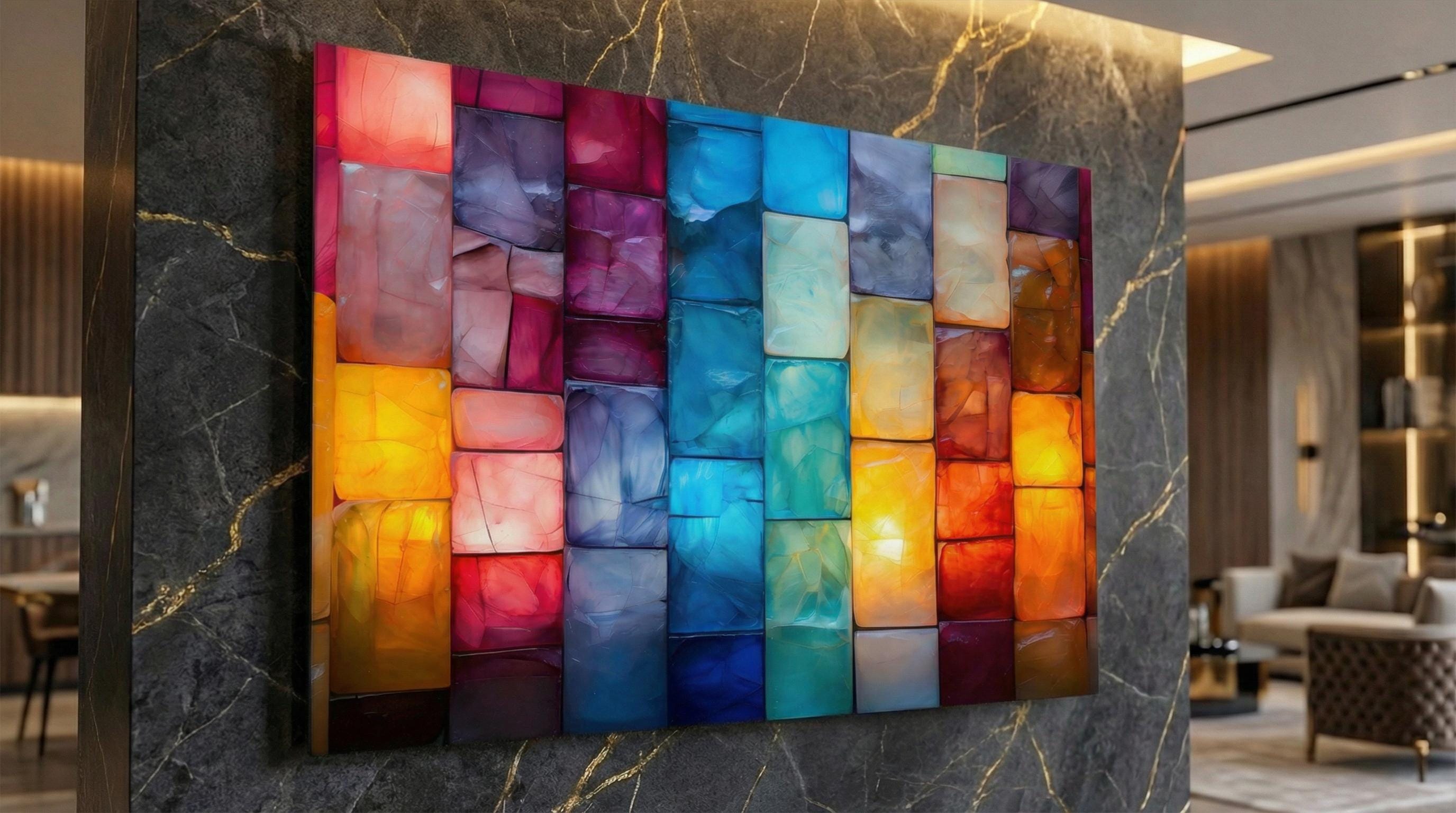 Marblesque Acrylic Glass Wall Art: Sapphire, Emerald, Amethyst Hues