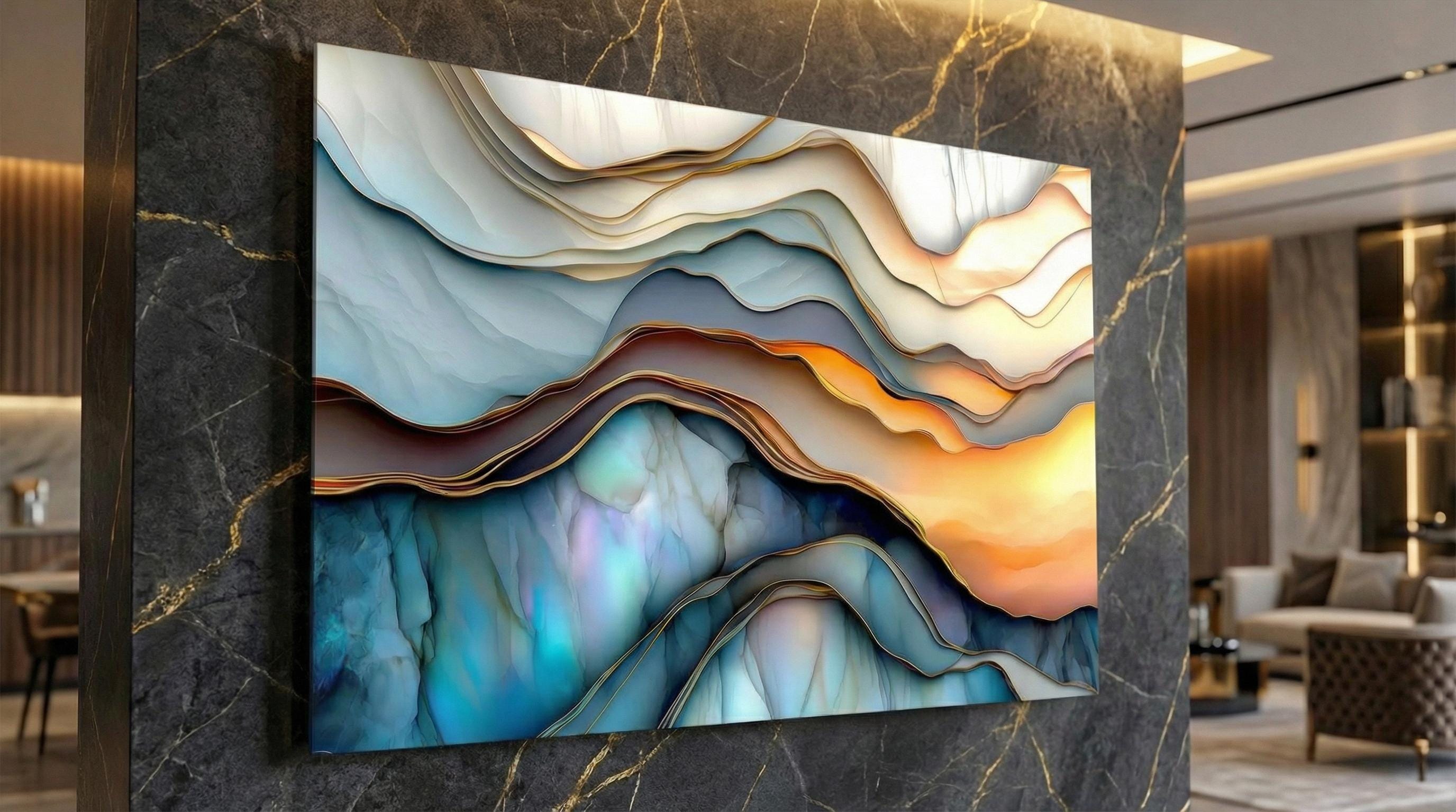 Calm Currents | Fluid 3D Crystal AcrylGlass Wall Art | Shatter-Resistant Abstract Decor for Minimalist Spaces