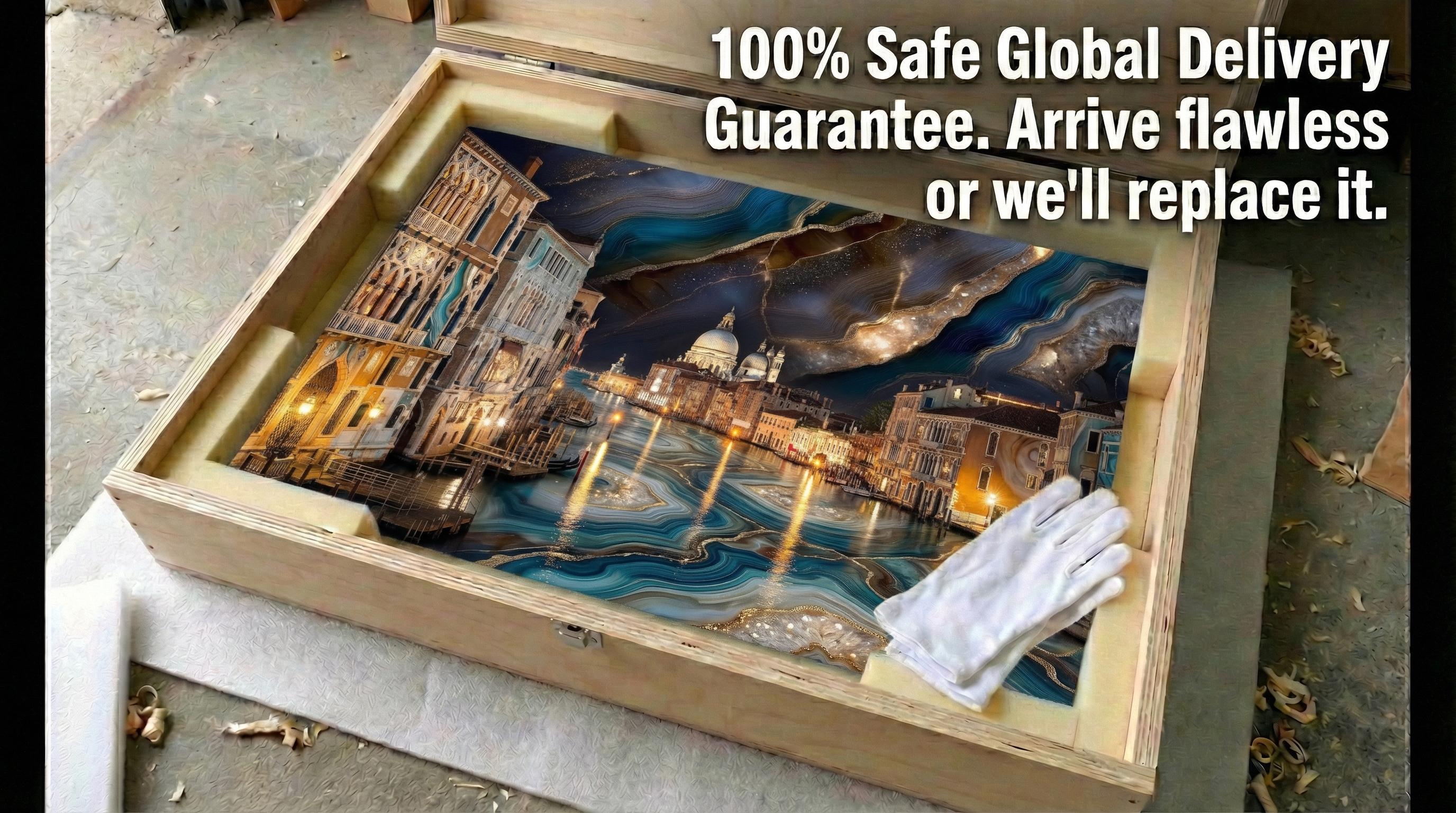 Venice Grand Canal Agate Wall Art, Crystal Glass Cityscape, Venetian Decor, Fluid Gold Piece