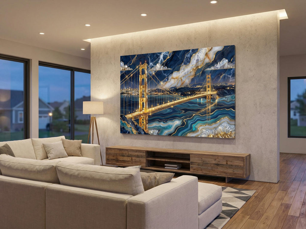 Golden Gate Bridge AcrylGlass Wall Art: Limited Edition Blue Agate 3D Effect (San Francisco)
