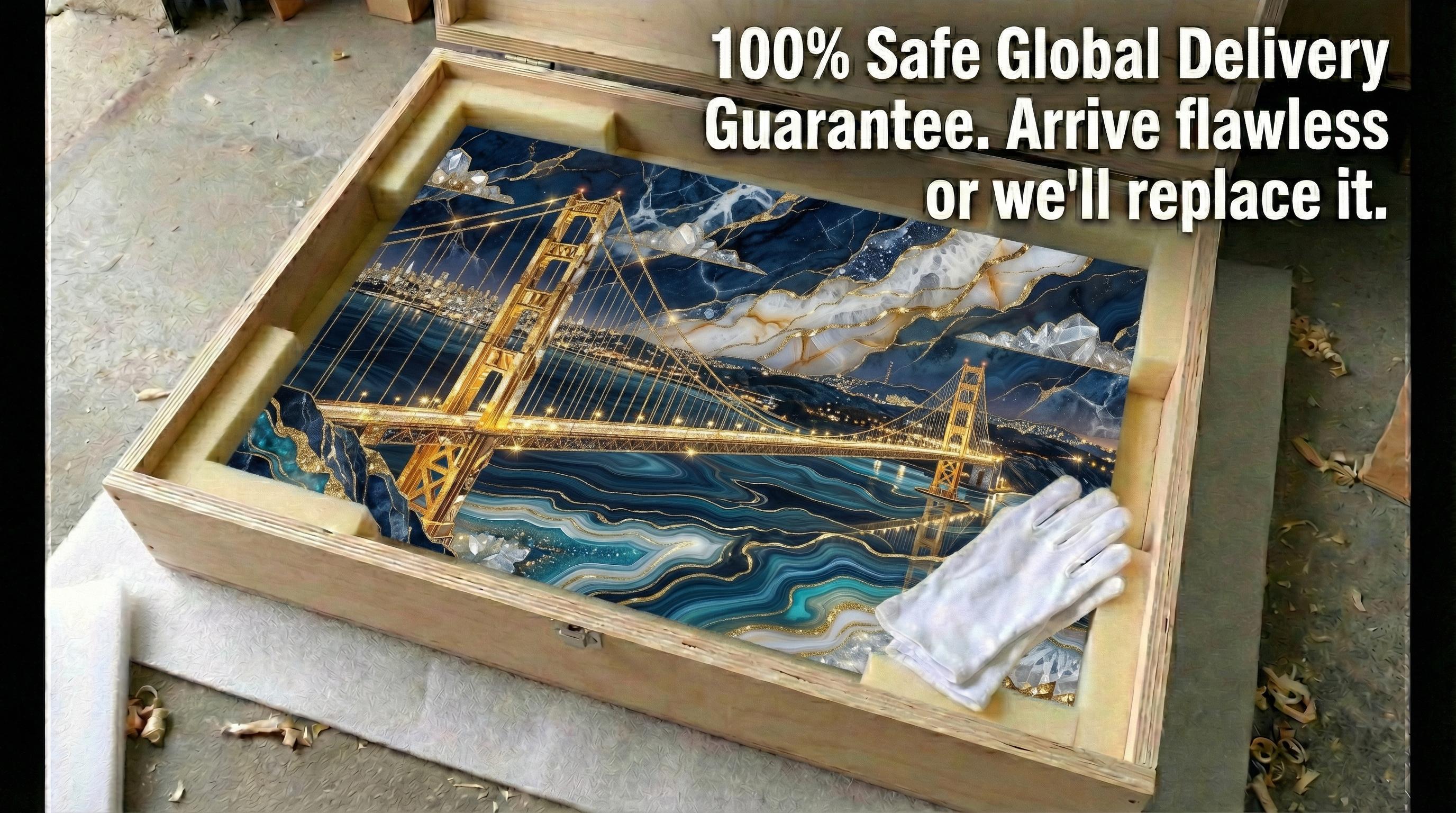 Golden Gate Bridge AcrylGlass Wall Art: Limited Edition Blue Agate 3D Effect (San Francisco)