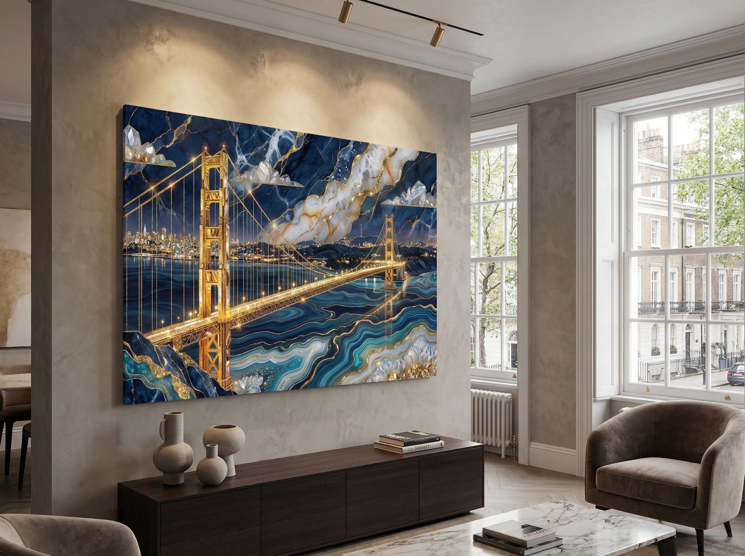 Golden Gate Bridge AcrylGlass Wall Art: Limited Edition Blue Agate 3D Effect (San Francisco)