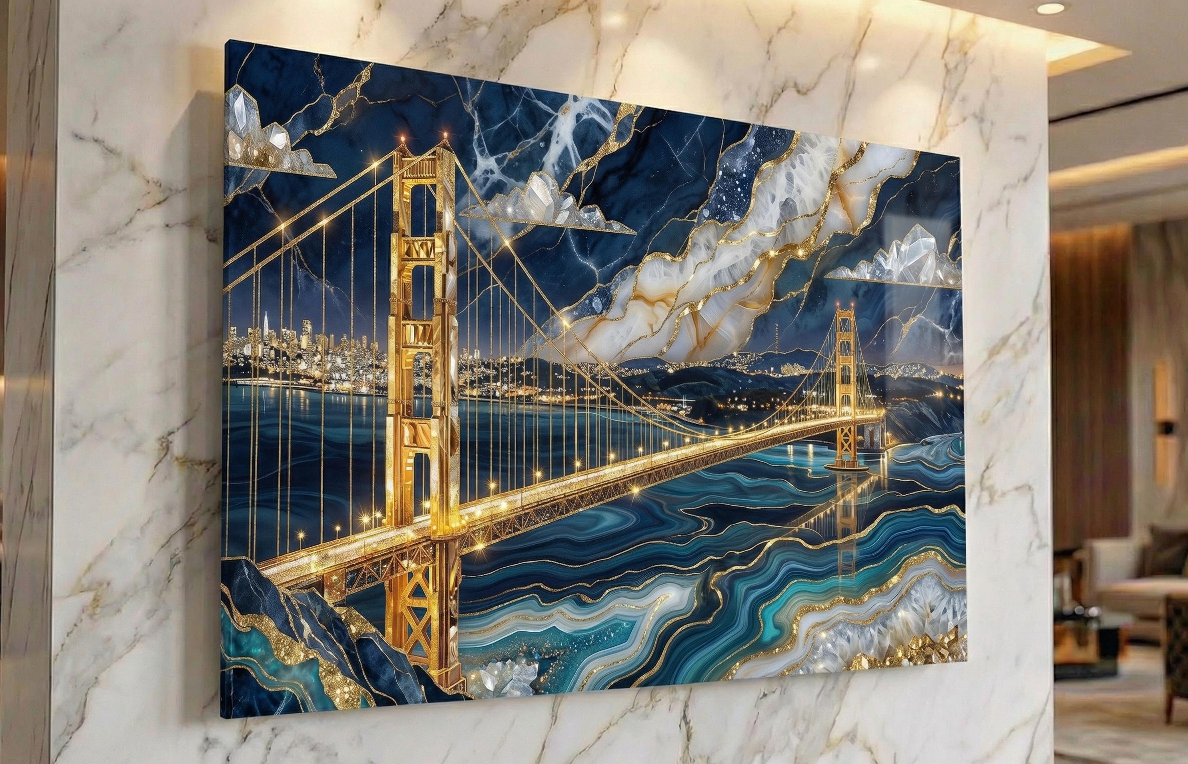 Golden Gate Bridge AcrylGlass Wall Art: Limited Edition Blue Agate 3D Effect (San Francisco)