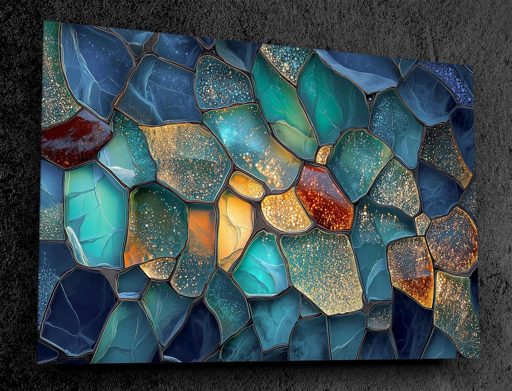 Palm Beach Triptych | Luminous Agate Gold Mosaic Crystal AcrylGlass Wall Art