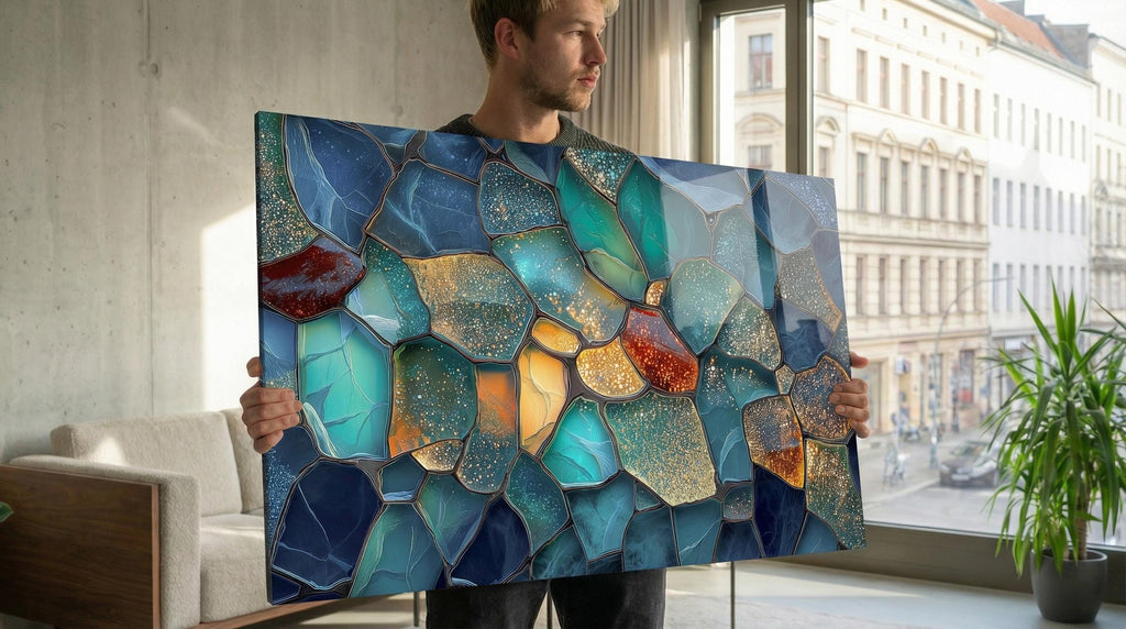 Palm Beach Triptych | Luminous Agate Gold Mosaic Crystal AcrylGlass Wall Art