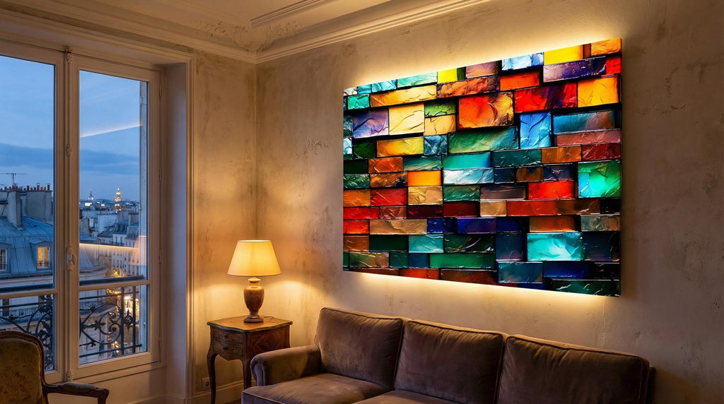 Marbella Crystal AcrylGlass 3D Wall Art: Jewel Tone Mosaic, Modern Home Decor