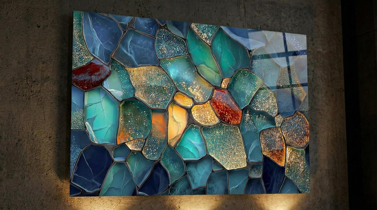 Palm Beach Triptych | Luminous Agate Gold Mosaic Crystal AcrylGlass Wall Art