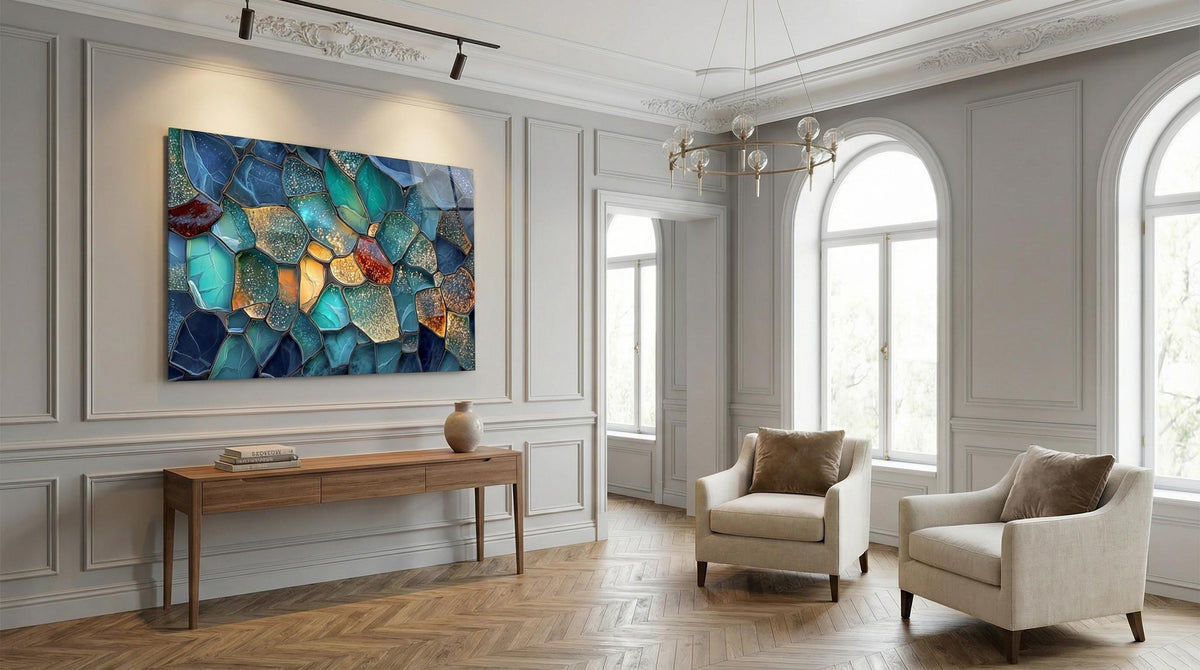 Palm Beach Triptych | Luminous Agate Gold Mosaic Crystal AcrylGlass Wall Art