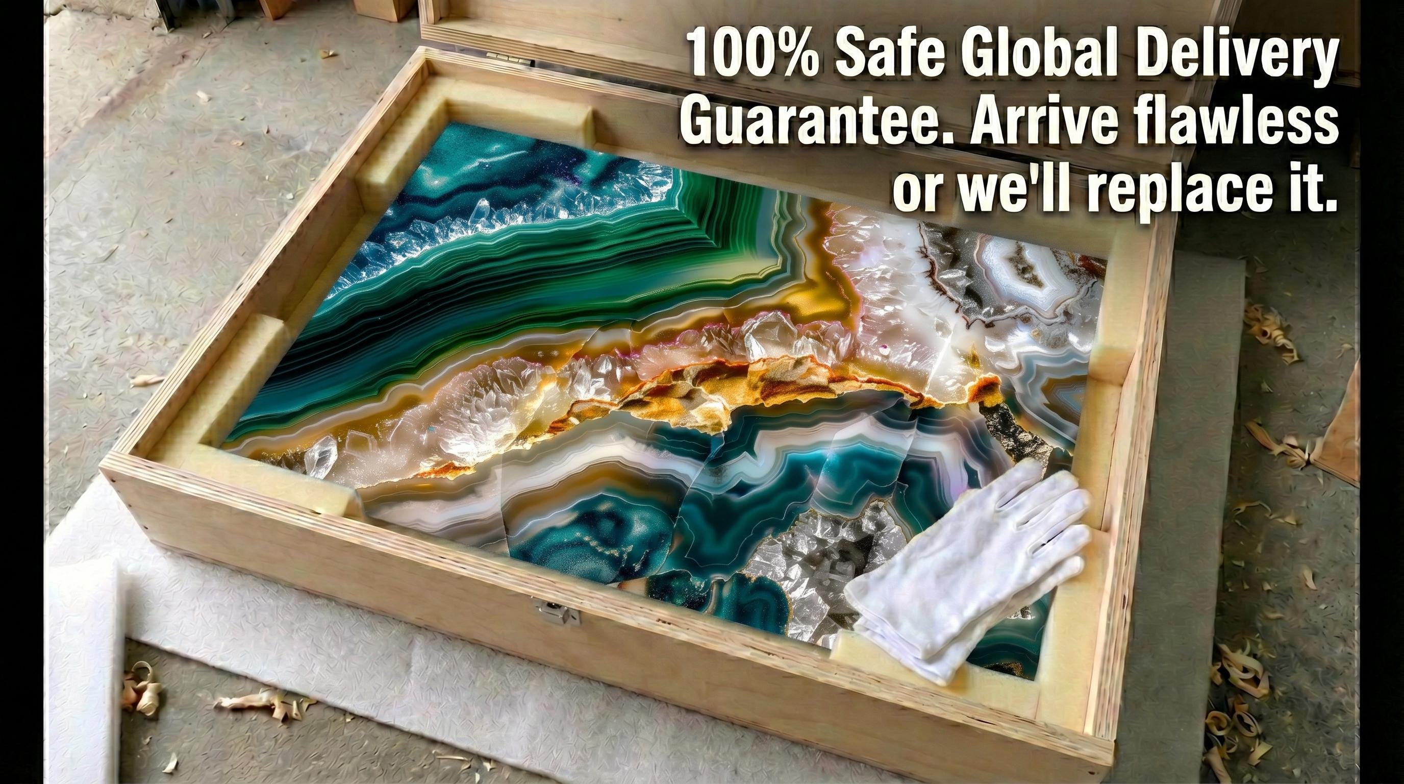 Emerald Abyss Acrylic Glass Wall Art: Deep Teal & Gold Agate Geode