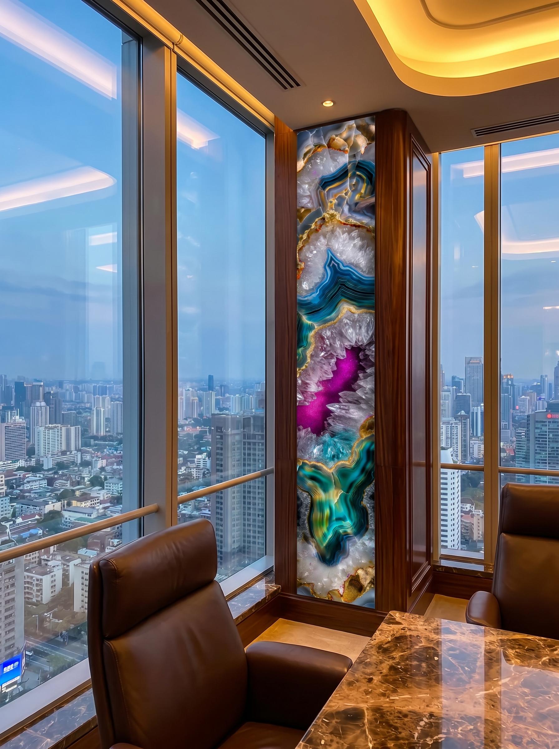 Golden Rift Crystal AcrylGlass Wall Art: Emerald Geode Panoramic Luxe Panel