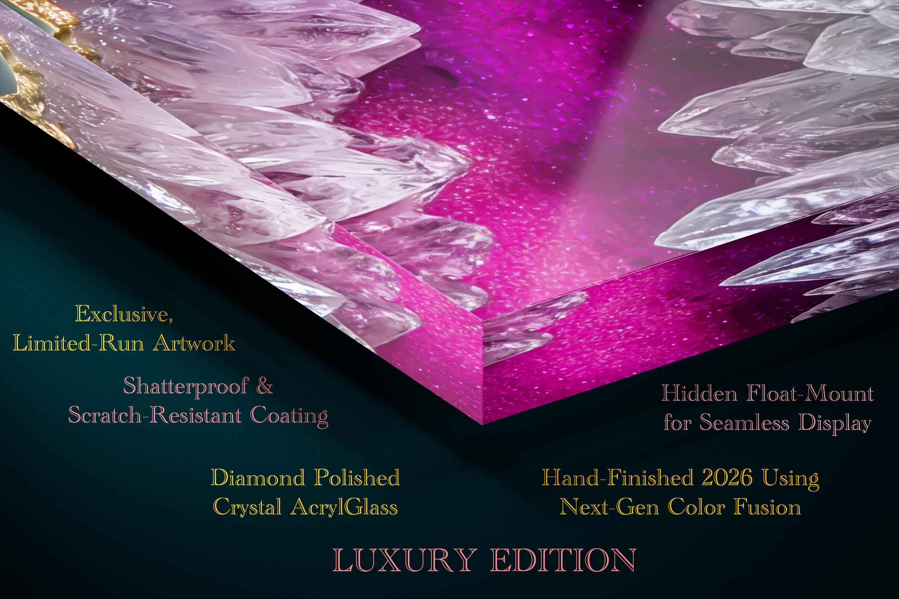 Golden Rift Crystal AcrylGlass Wall Art: Emerald Geode Panoramic Luxe Panel