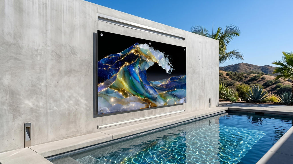 Bioluminescent Ocean Wave Crystal AcrylGlass Art, Kintsugi Coastal Decor, Modern Wall Art