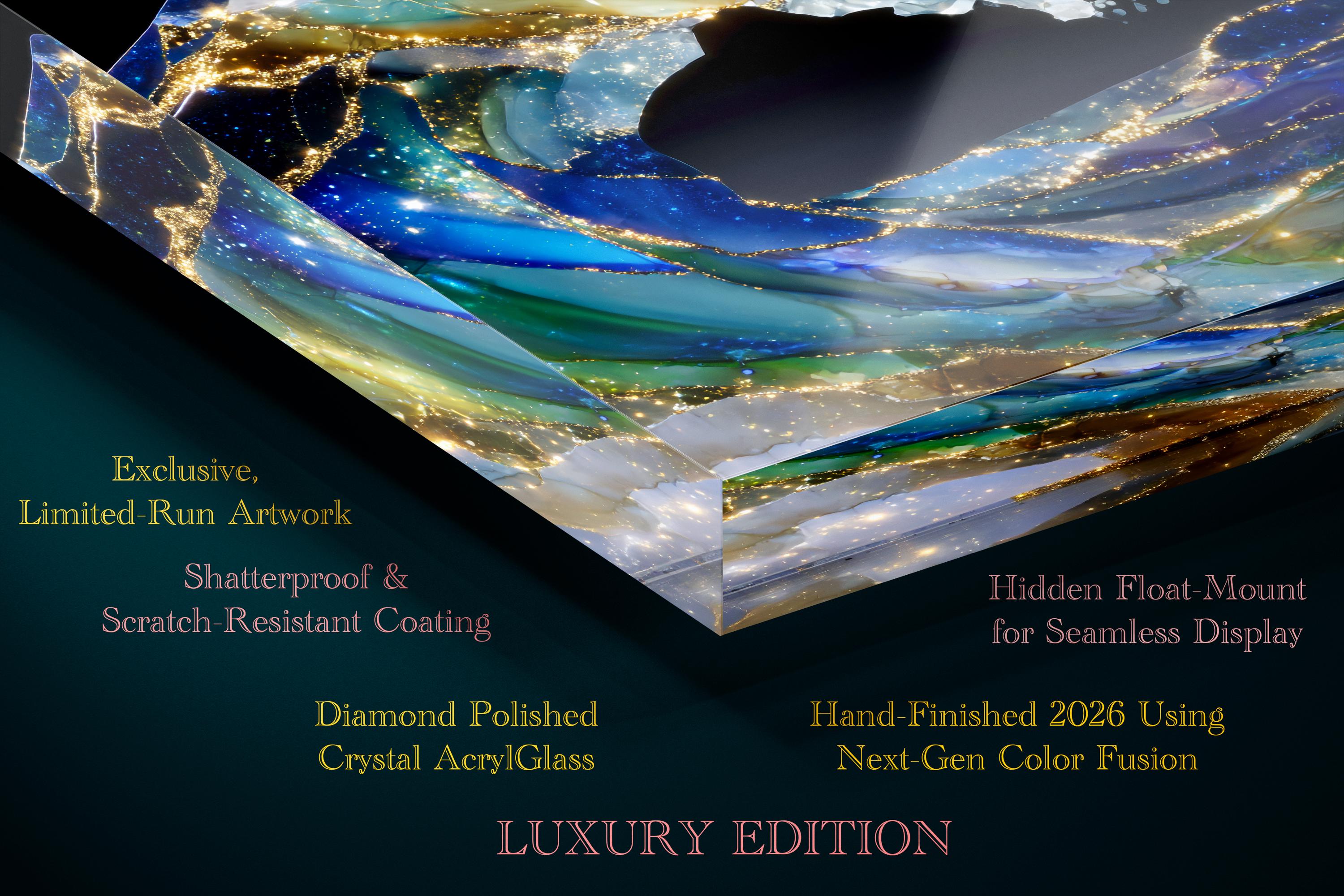 Bioluminescent Ocean Wave Crystal AcrylGlass Art, Kintsugi Coastal Decor, Modern Wall Art