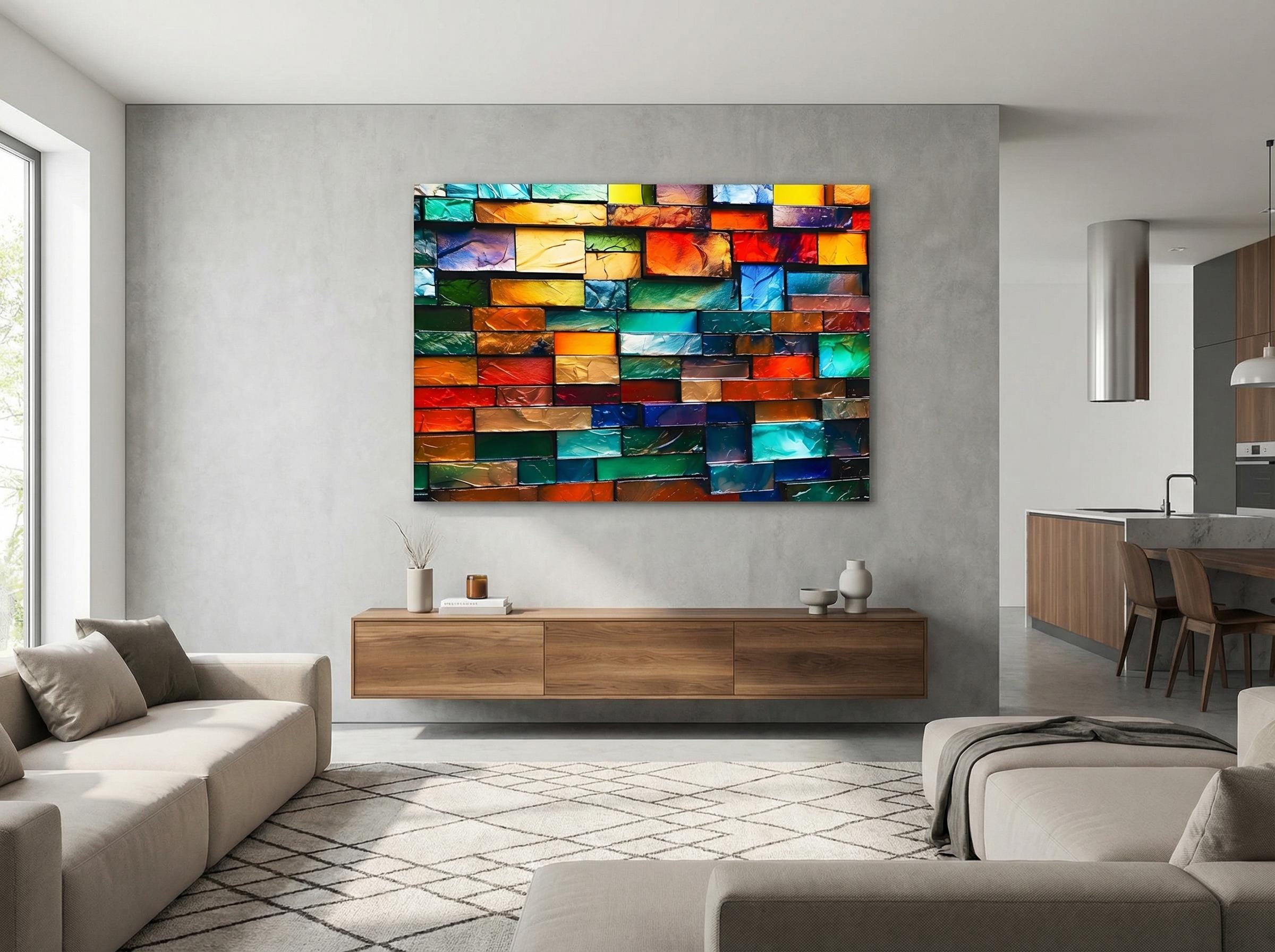 Marbella Crystal AcrylGlass 3D Wall Art: Jewel Tone Mosaic, Modern Home Decor
