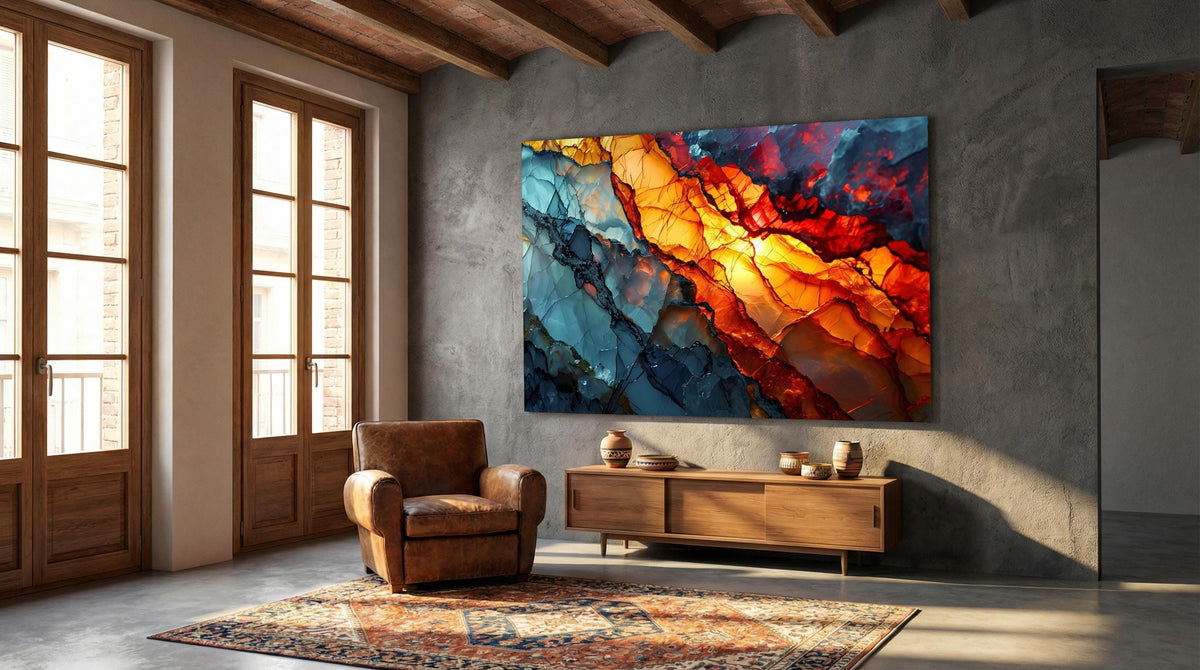 Magnetic Solar Flair - Unique Wall Art: Impressing Volcano Crystal AcrylGlass Wall Decor