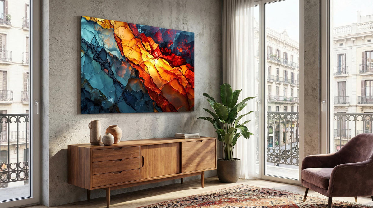 Magnetic Solar Flair - Unique Wall Art: Impressing Volcano Crystal AcrylGlass Wall Decor