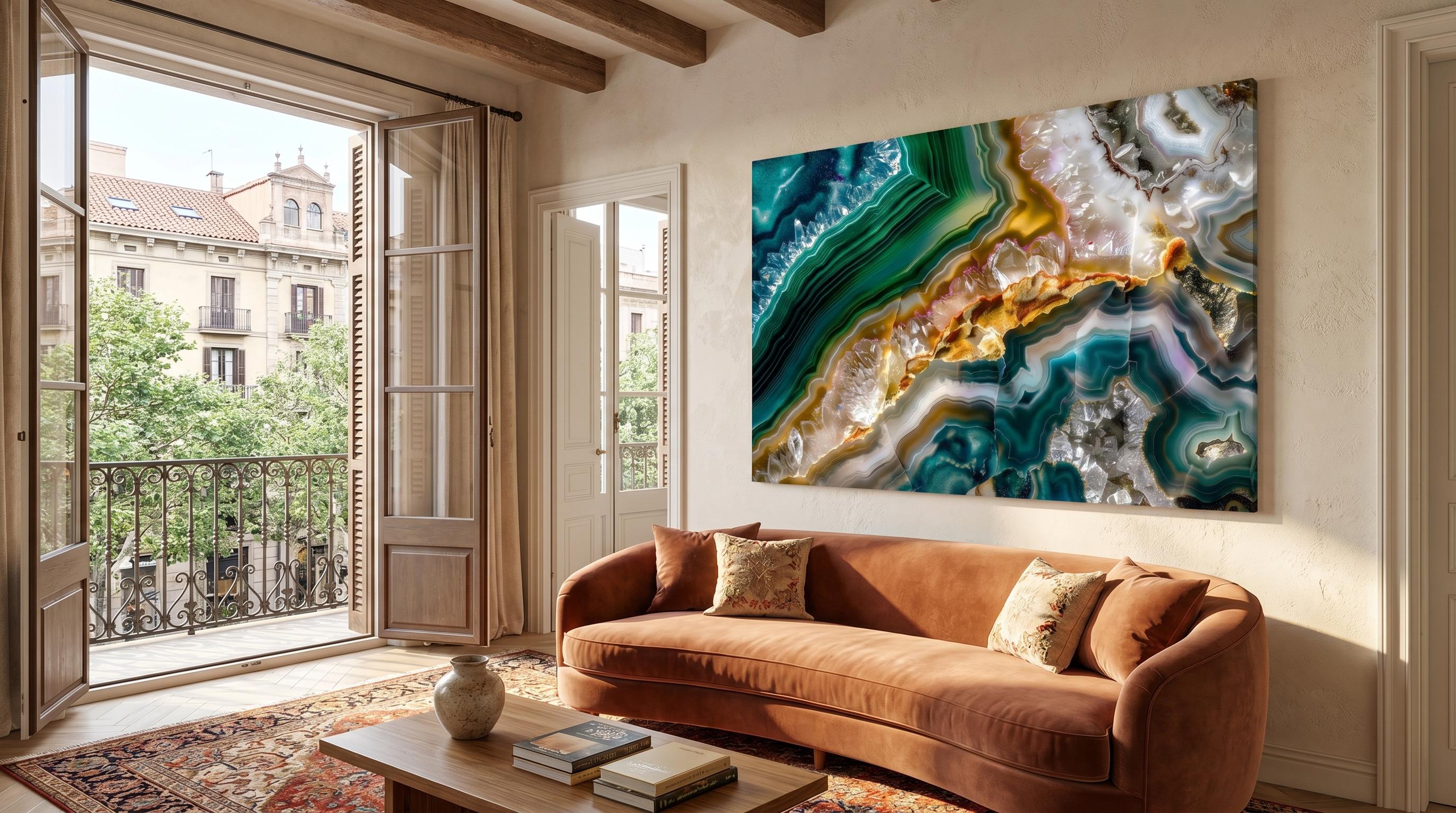 Emerald Abyss Acrylic Glass Wall Art: Deep Teal & Gold Agate Geode