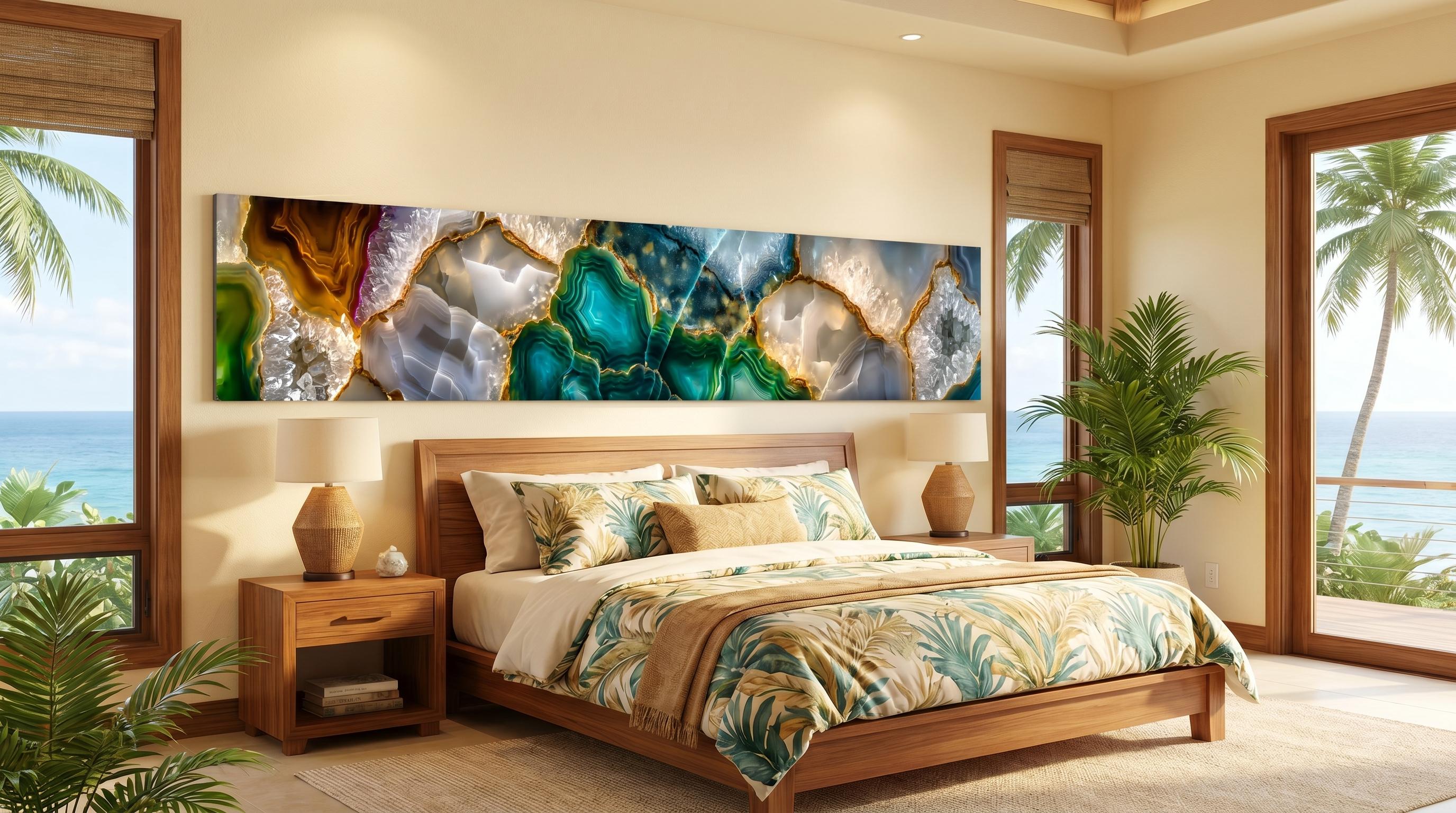 Golden Rift Crystal AcrylGlass Wall Art: Emerald Geode Panoramic Luxe Panel