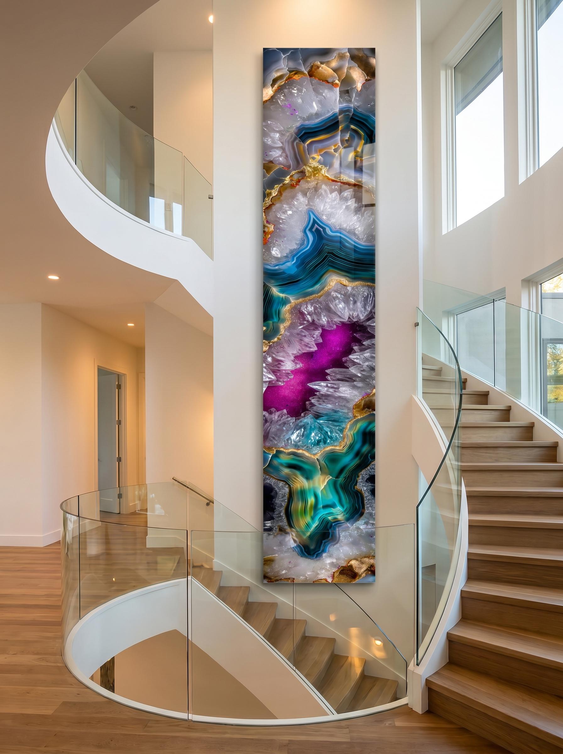 Golden Rift Crystal AcrylGlass Wall Art: Emerald Geode Panoramic Luxe Panel