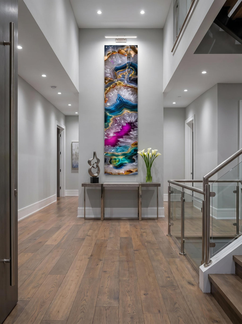 Golden Rift Crystal AcrylGlass Wall Art: Emerald Geode Panoramic Luxe Panel