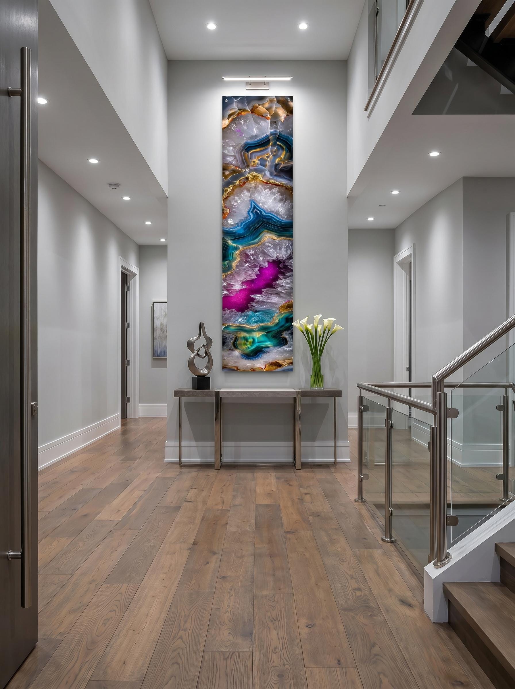Golden Rift Crystal AcrylGlass Wall Art: Emerald Geode Panoramic Luxe Panel