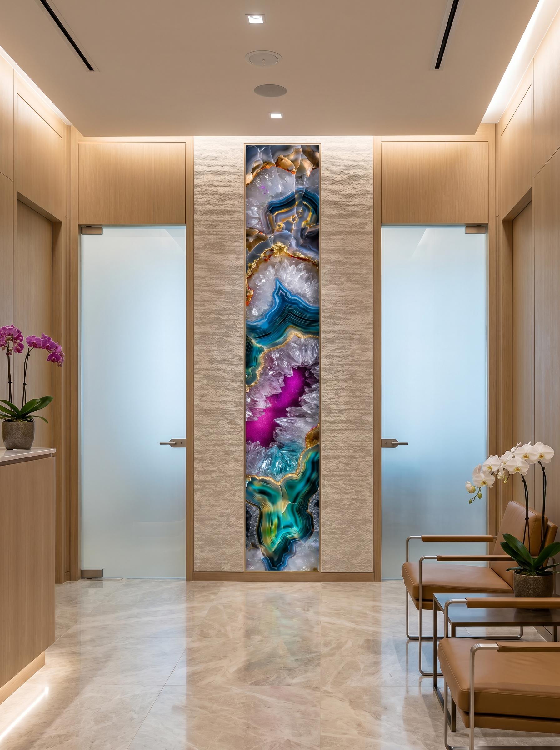 Golden Rift Crystal AcrylGlass Wall Art: Emerald Geode Panoramic Luxe Panel