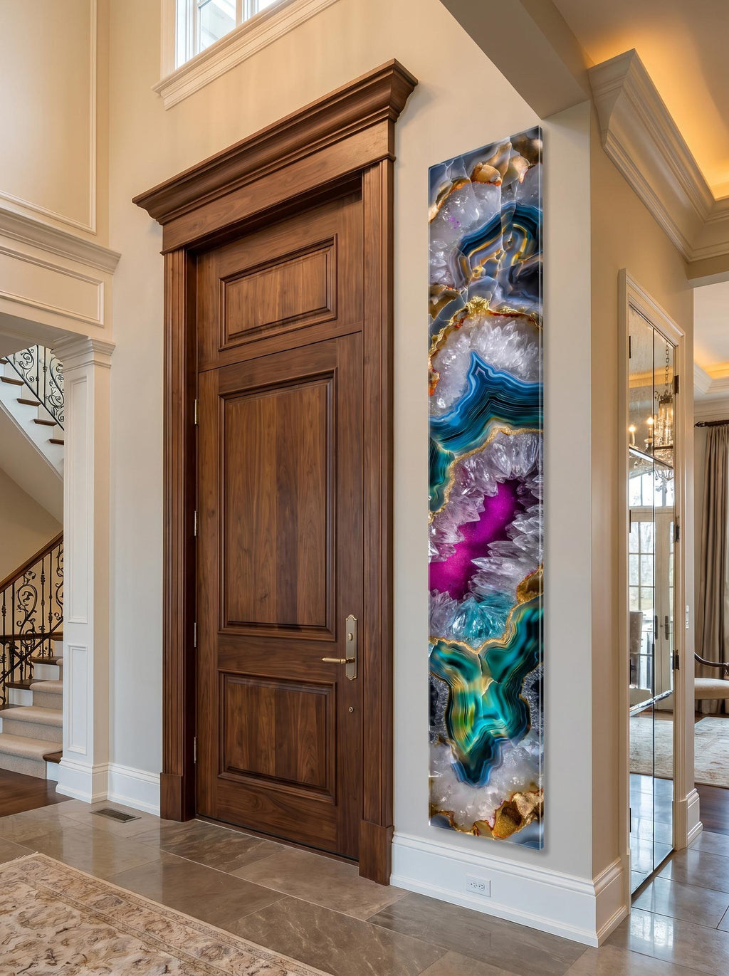 Golden Rift Crystal AcrylGlass Wall Art: Emerald Geode Panoramic Luxe Panel