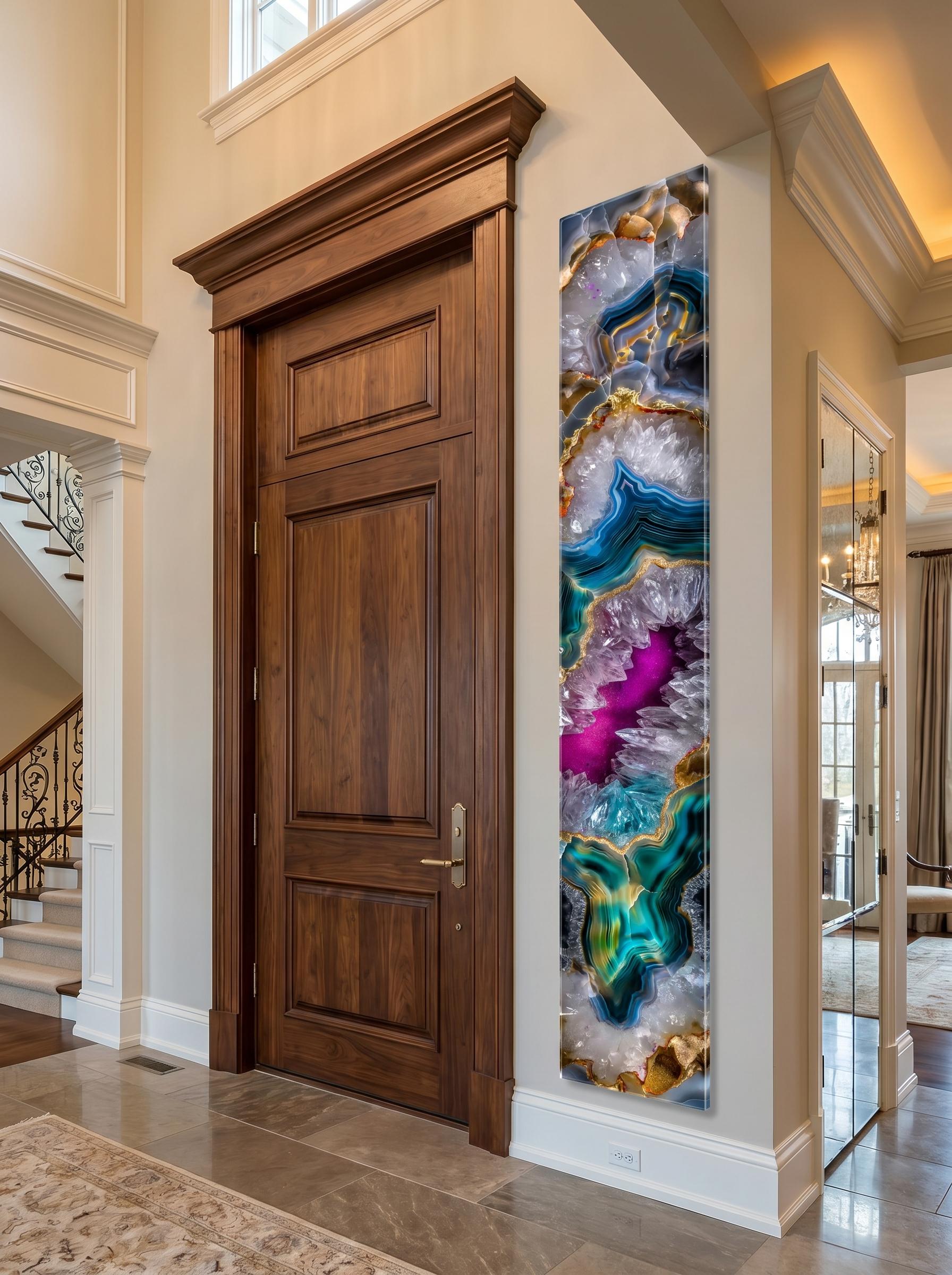 Golden Rift Crystal AcrylGlass Wall Art: Emerald Geode Panoramic Luxe Panel