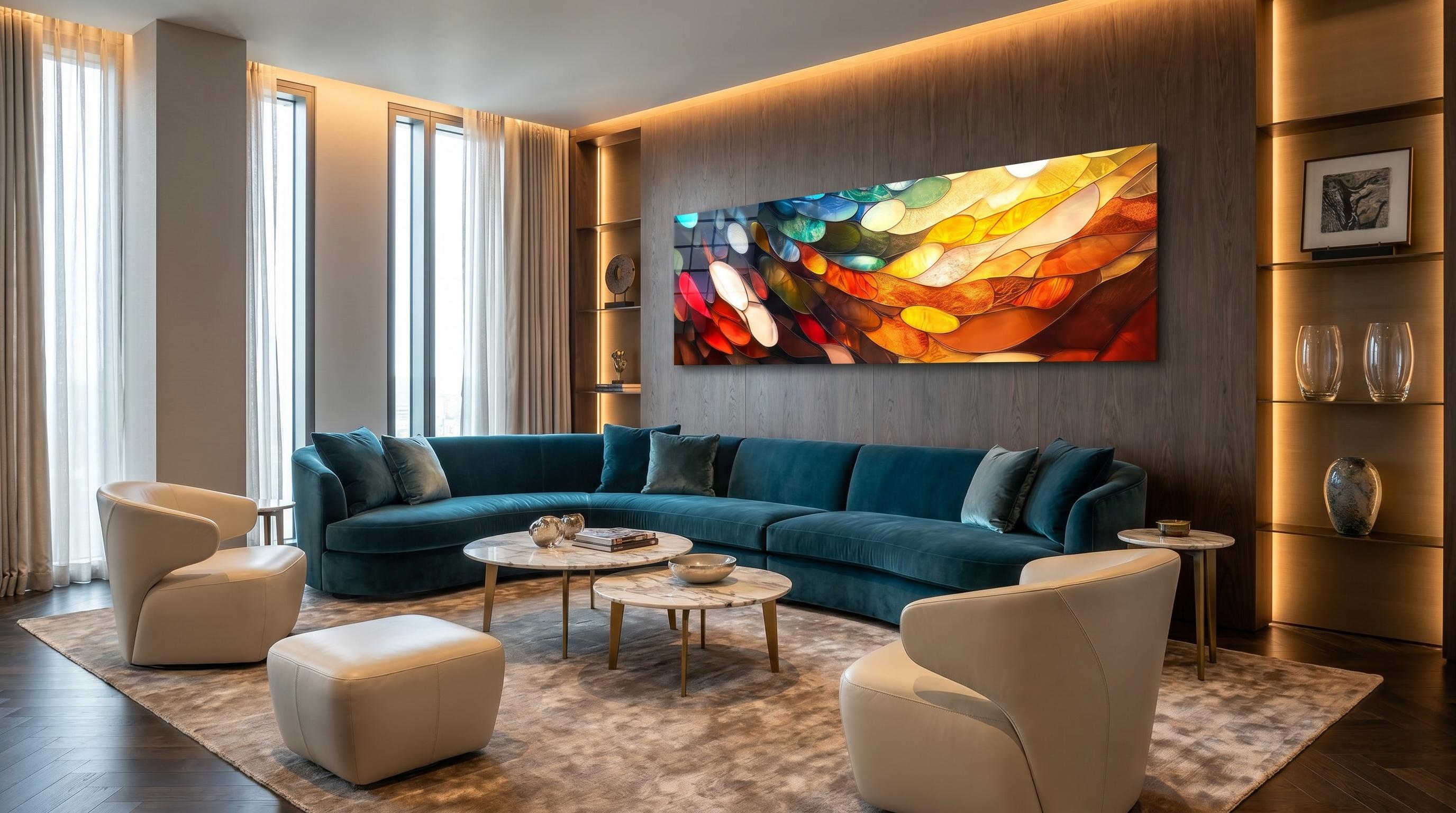 Oversized Amber Drift Acrylic Glass Wall Art: Modern 3D Light Play