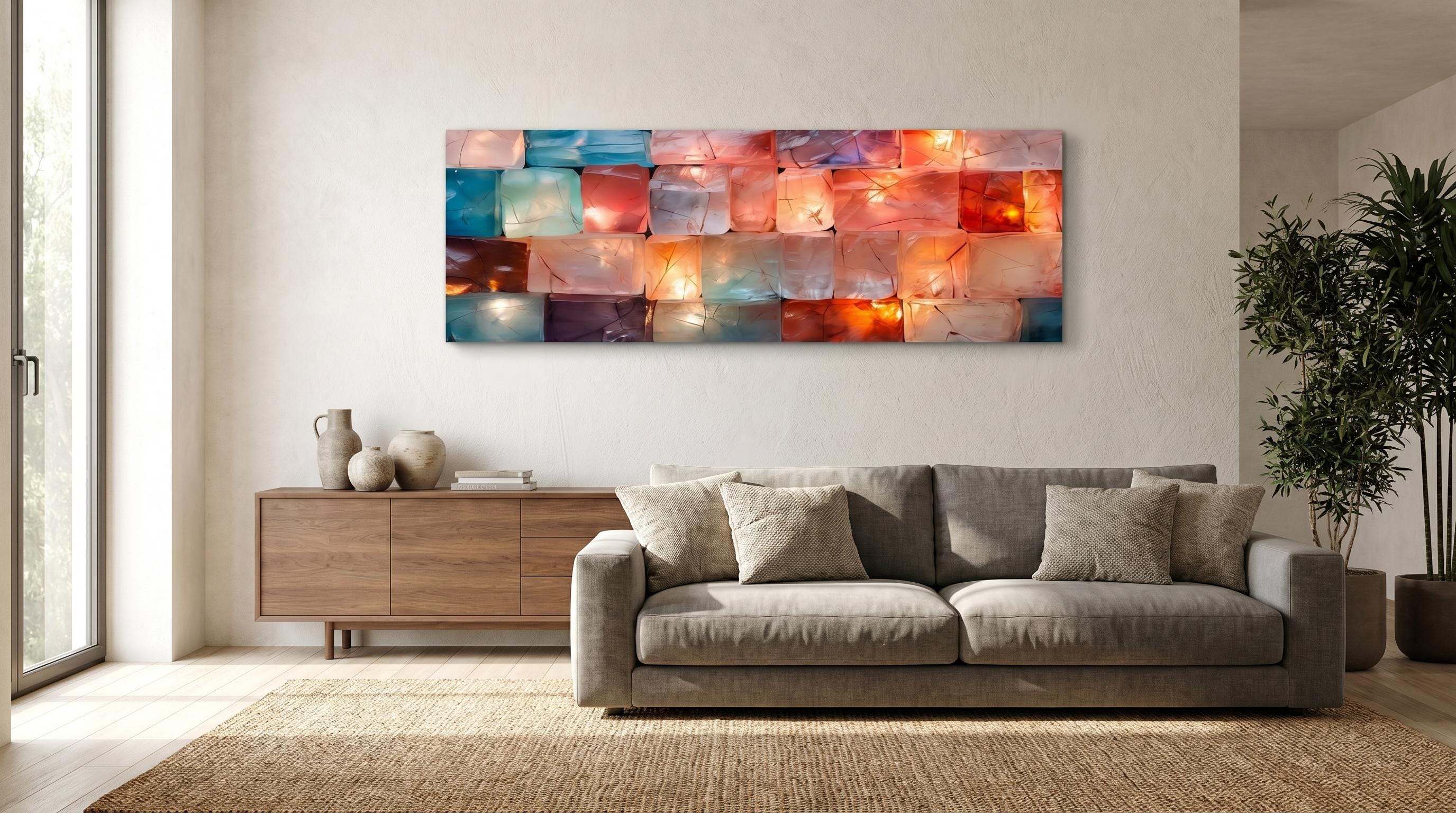 3D Acrylic Wall Art "CrystalForge" – Oversized Panoramic Above Bed Decor with Light Play Effect