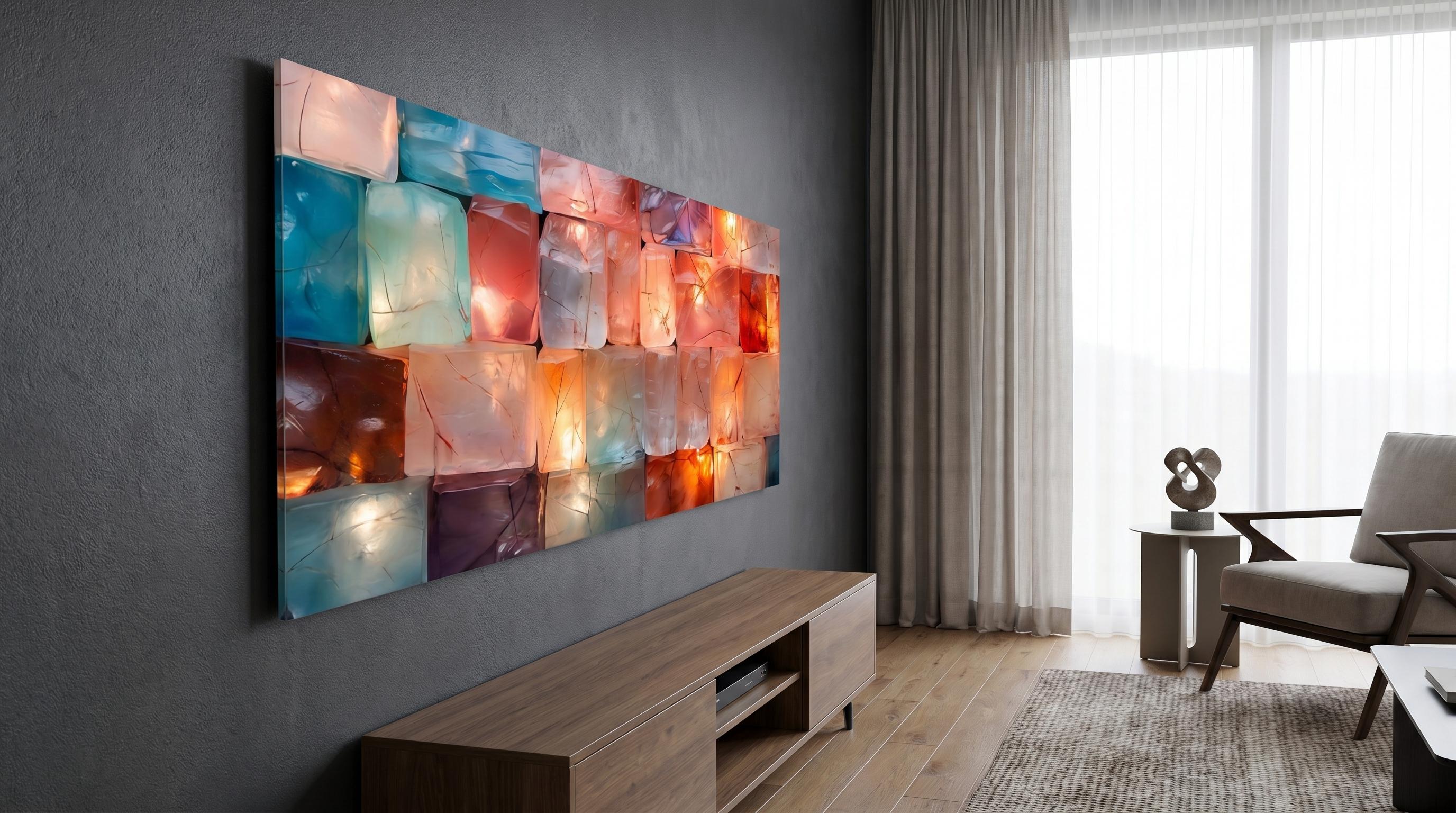 3D Acrylic Wall Art "CrystalForge" – Oversized Panoramic Above Bed Decor with Light Play Effect