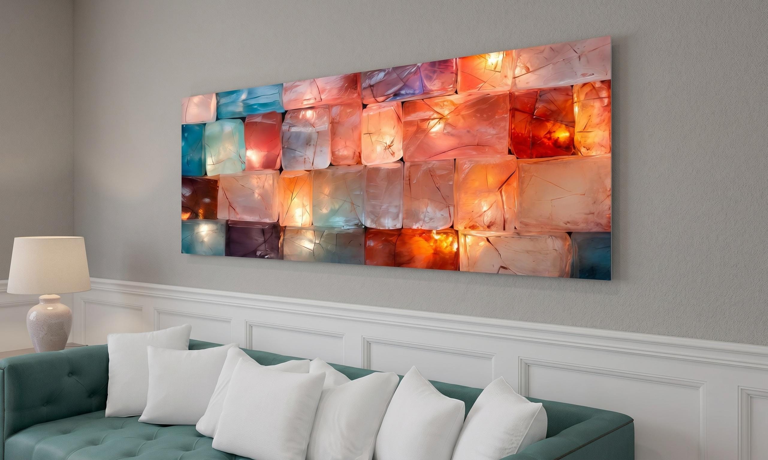 3D Acrylic Wall Art "CrystalForge" – Oversized Panoramic Above Bed Decor with Light Play Effect