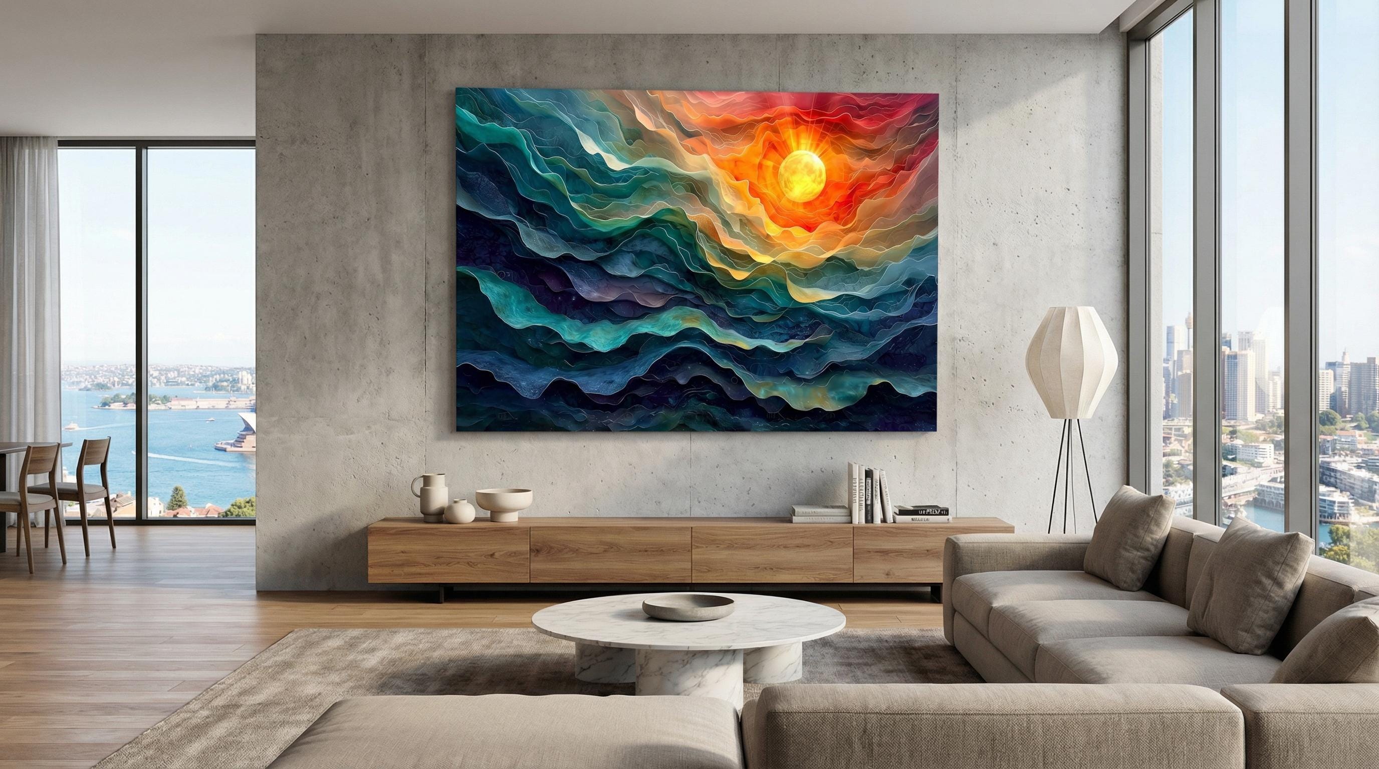 Sunquatic Acrylic Glass Wall Art: Contemporary Abstract Landscape