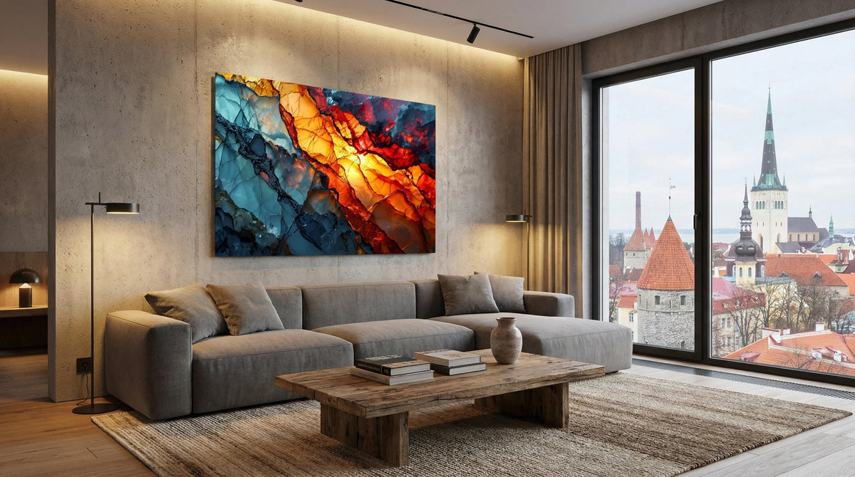 Magnetic Solar Flair - Unique Wall Art: Impressing Volcano Crystal AcrylGlass Wall Decor