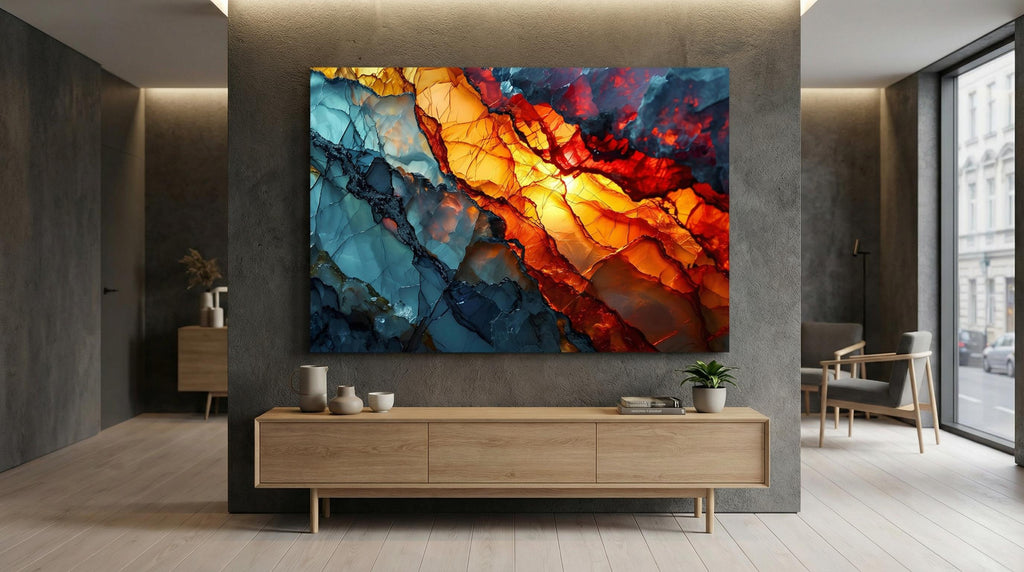 Magnetic Solar Flair - Unique Wall Art: Impressing Volcano Crystal AcrylGlass Wall Decor