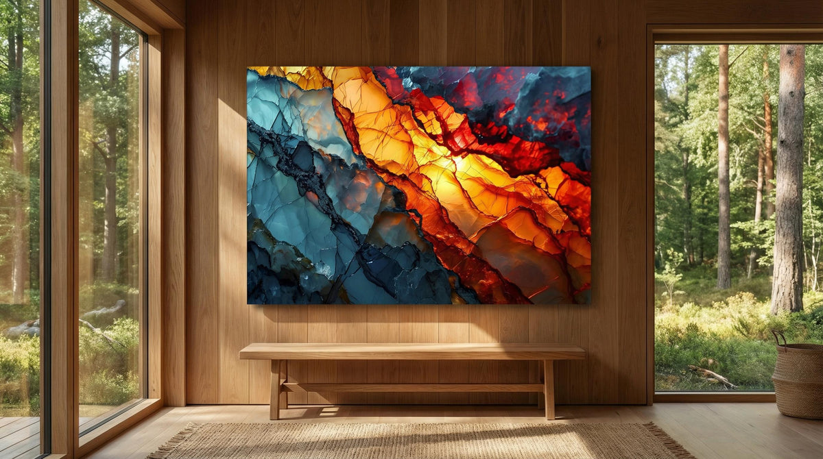 Magnetic Solar Flair - Unique Wall Art: Impressing Volcano Crystal AcrylGlass Wall Decor