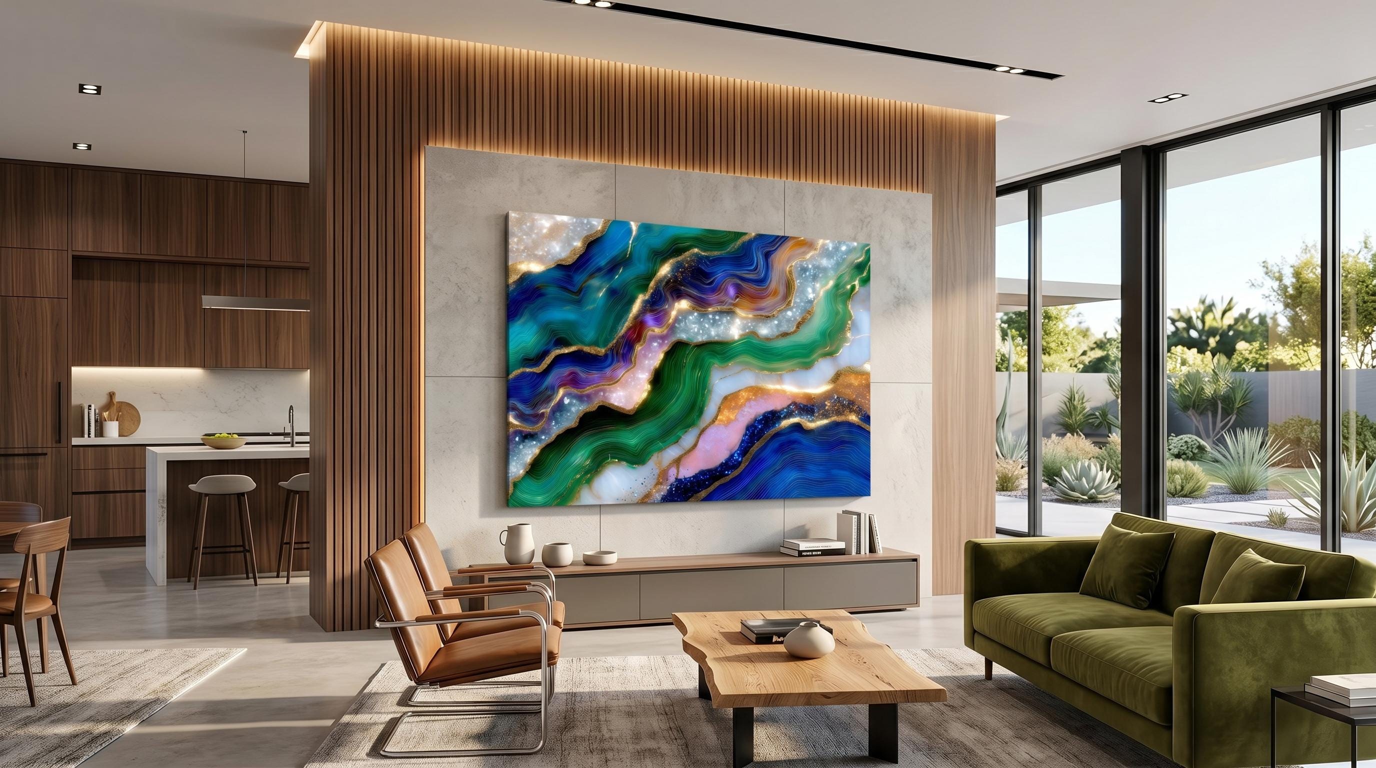 Emerald Sapphire Meridian Crystal AcrylGlass Wall Art