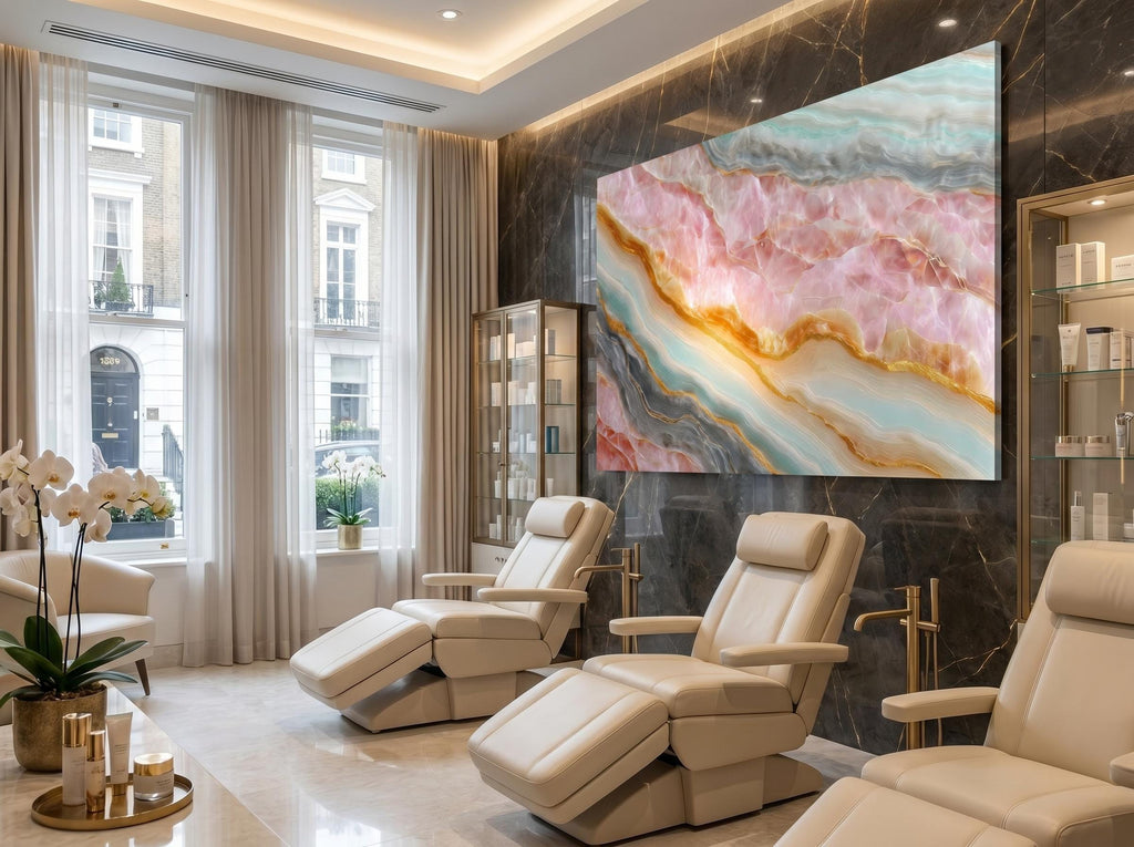 Blush Aqua Meridian Crystal AcrylGlass Wall Art, MedSpa and Beauty Clinic Decor