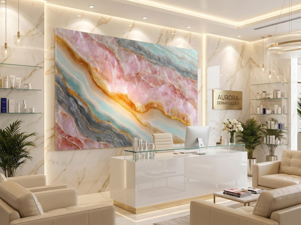 Blush Aqua Meridian Crystal AcrylGlass Wall Art, MedSpa and Beauty Clinic Decor