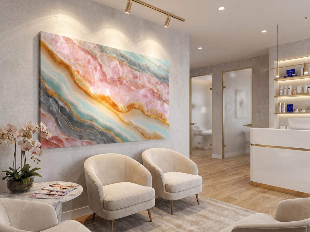 Blush Aqua Meridian Crystal AcrylGlass Wall Art, MedSpa and Beauty Clinic Decor