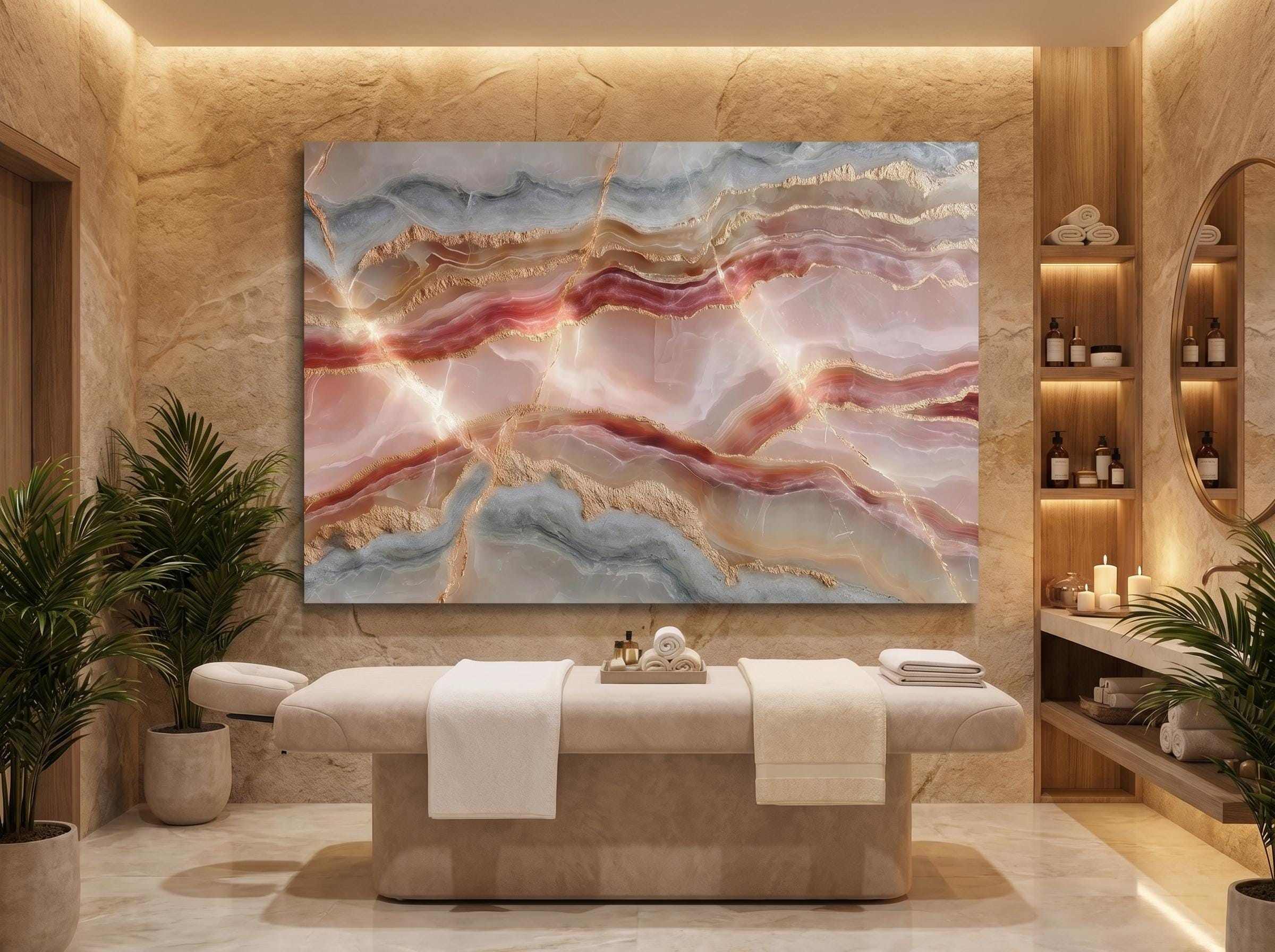 Rose Champagne Crystal AcrylGlass Wall Art, Modern Clinic Studio Decor