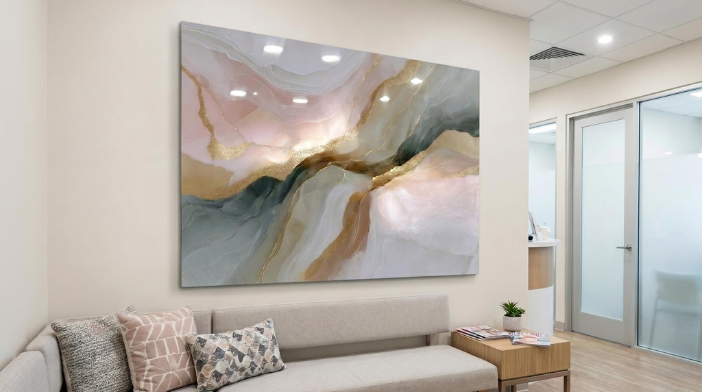 Champagne Mist Crystal AcrylGlass Wall Art, Luxury Spa and Wellness Reception Decor