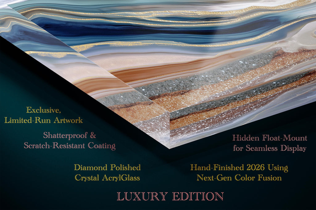Navy Champagne Crystal AcrylGlass Wall Art, Executive Office and Boardroom Decor