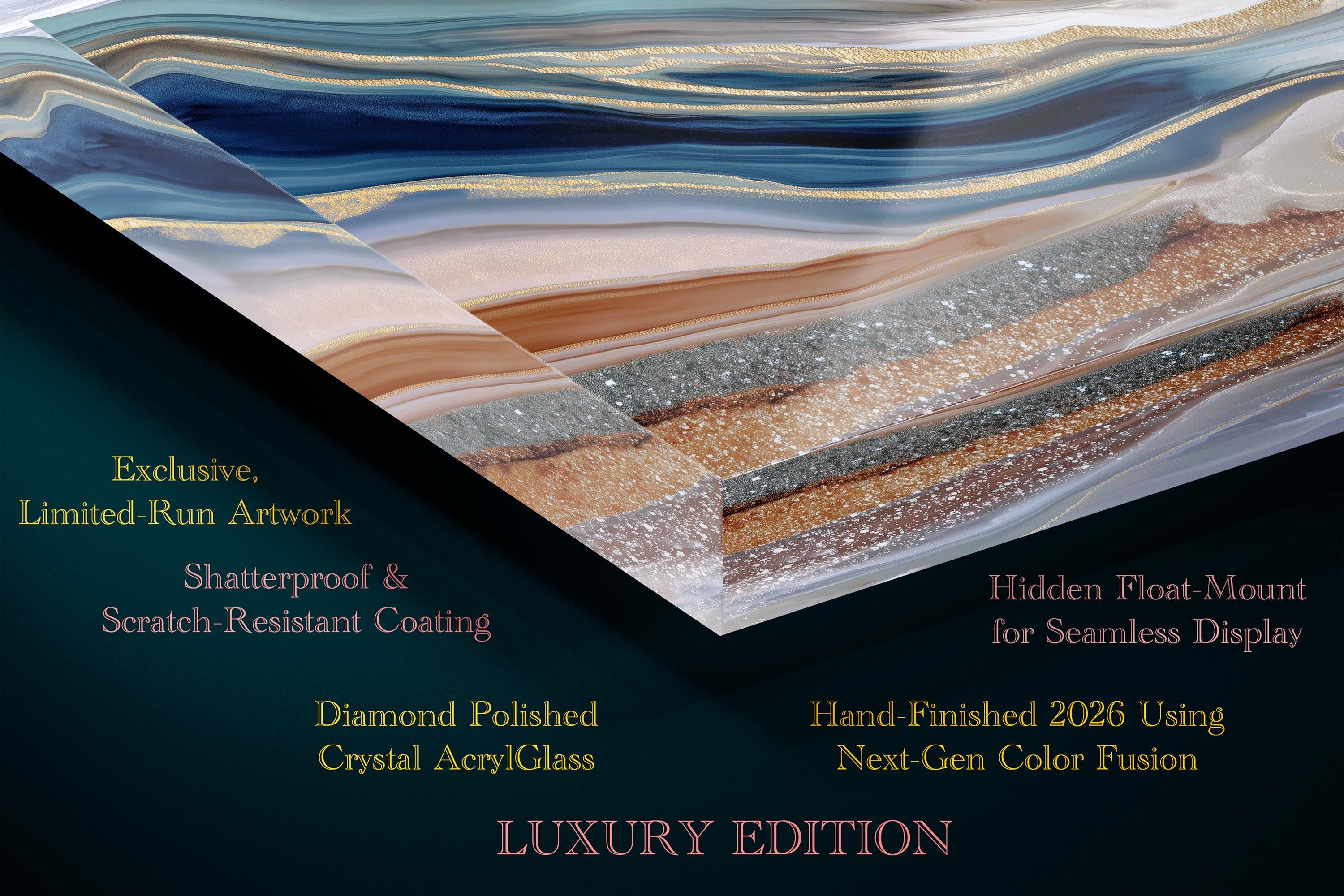Navy Champagne Crystal AcrylGlass Wall Art, Executive Office and Boardroom Decor