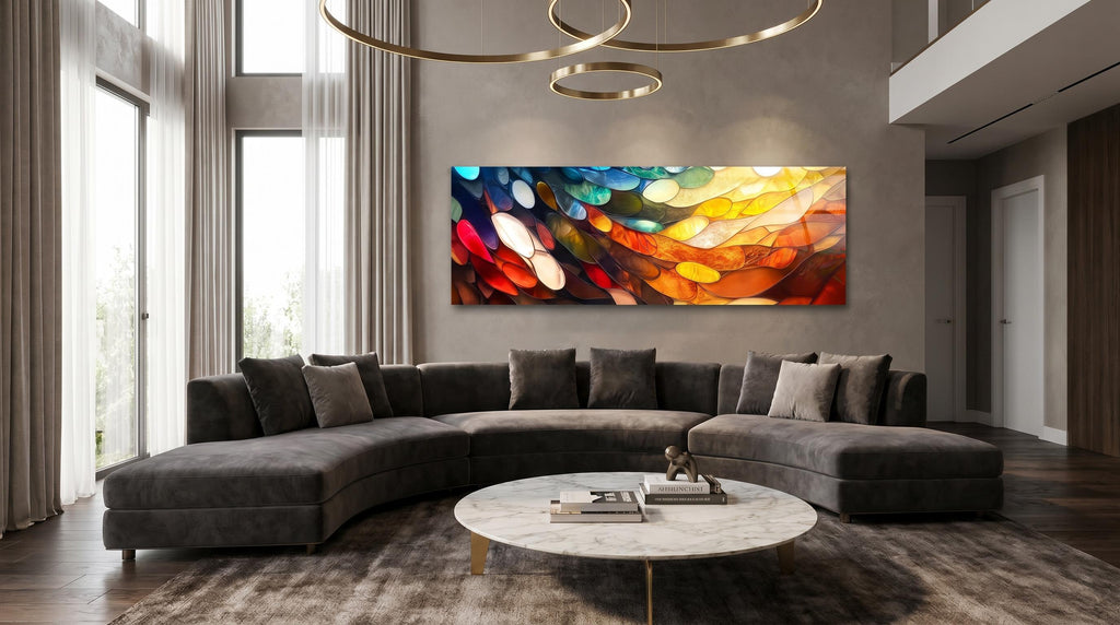 Oversized Amber Drift Acrylic Glass Wall Art: Modern 3D Light Play